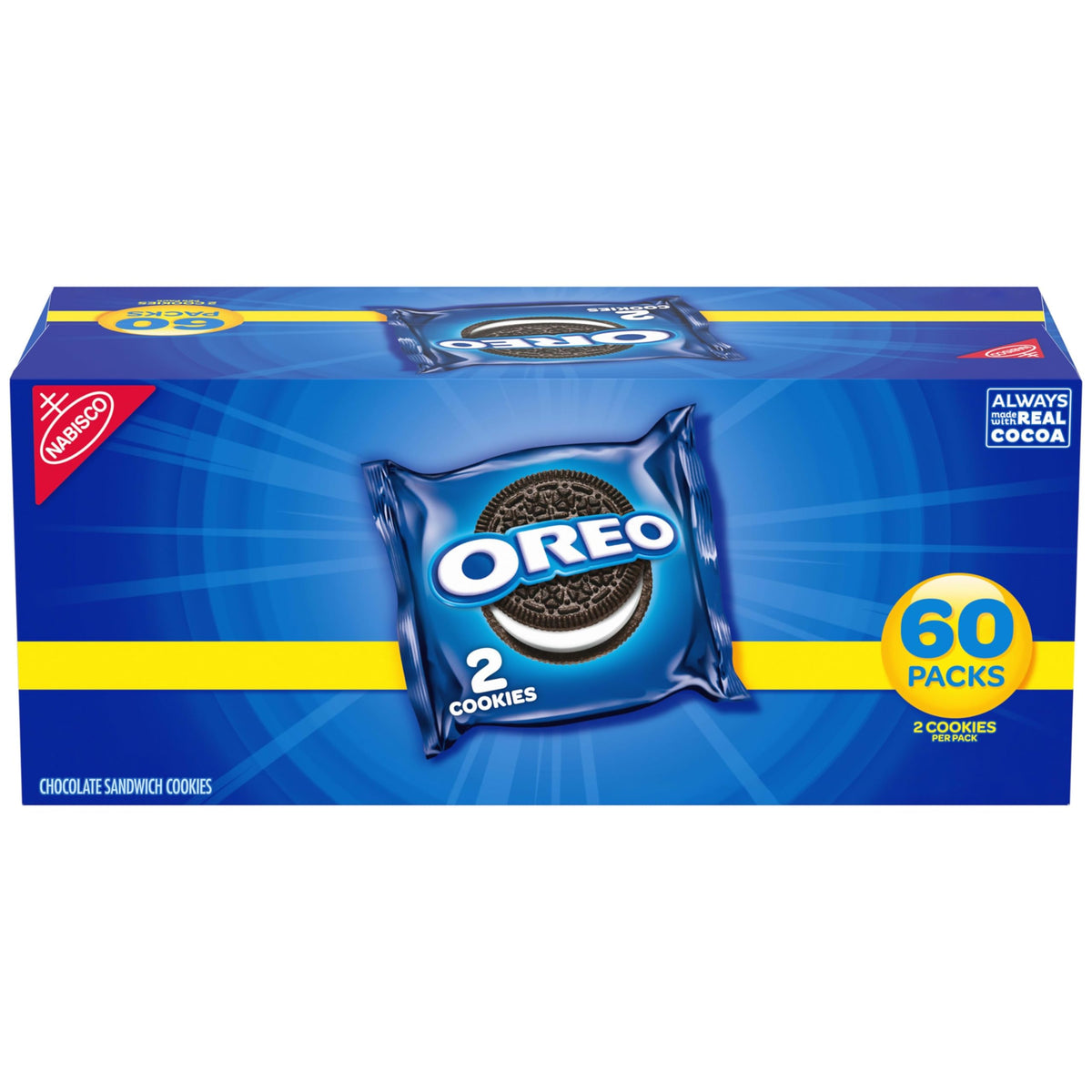 OREO frente de caja de 60 snack packs mostrando conveniencia