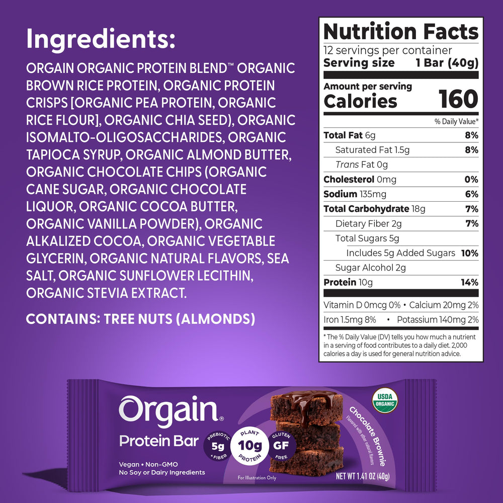 Orgain etiqueta lateral con datos nutricionales y certificación orgánica