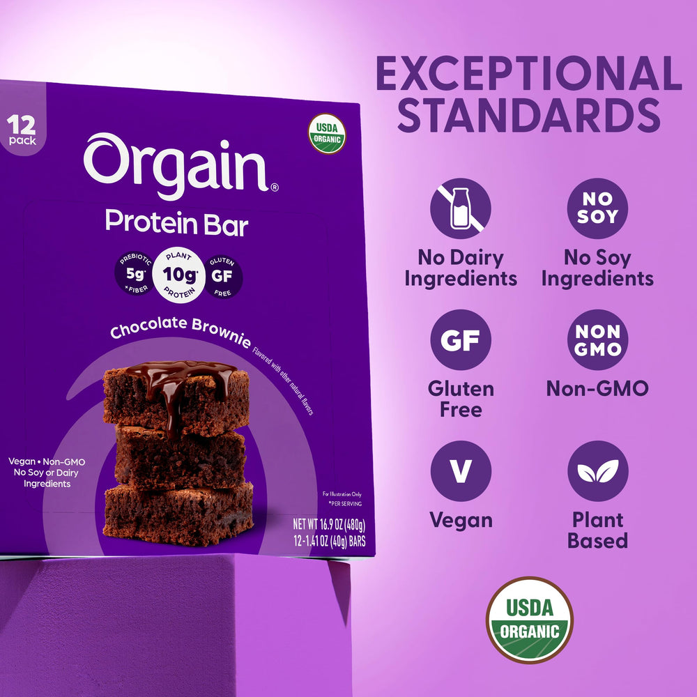 Orgain ingredientes principales arroz guisante chía resaltando proteína vegetal