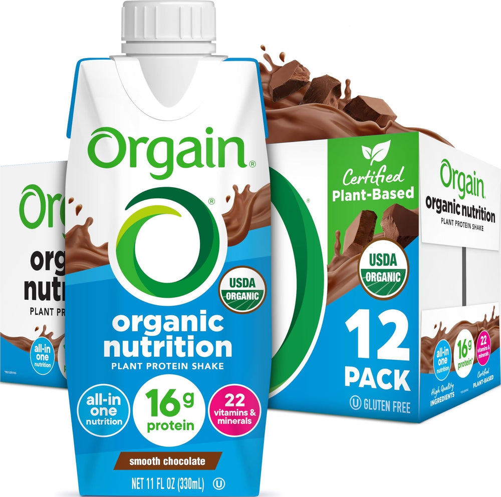 Orgain batido chocolate frente mostrando envase y beneficio práctico