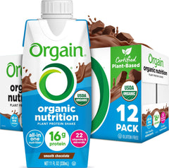 Orgain batido chocolate frente mostrando envase y beneficio práctico