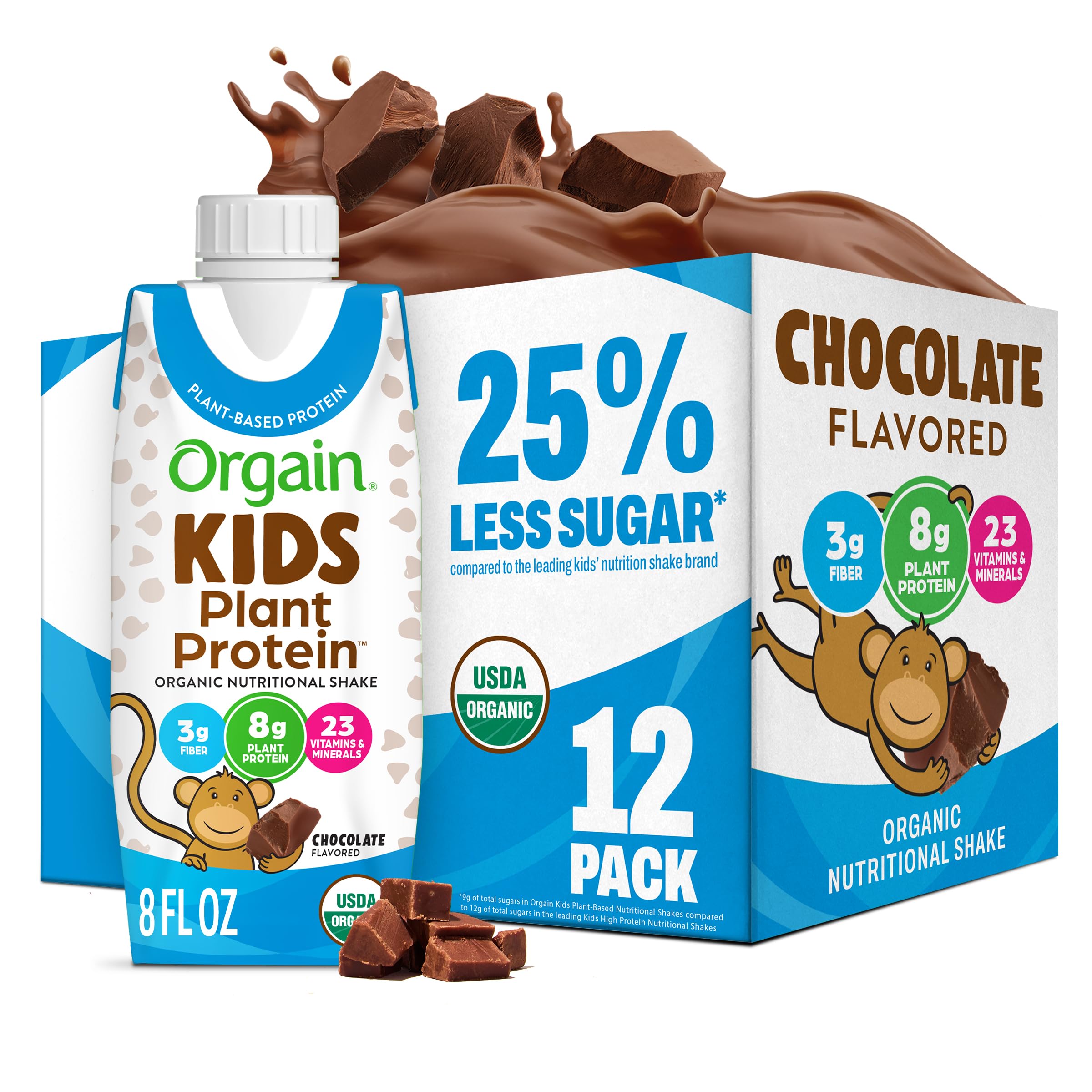 Orgain batido chocolate frontal mostrando envase y beneficio nutritivo