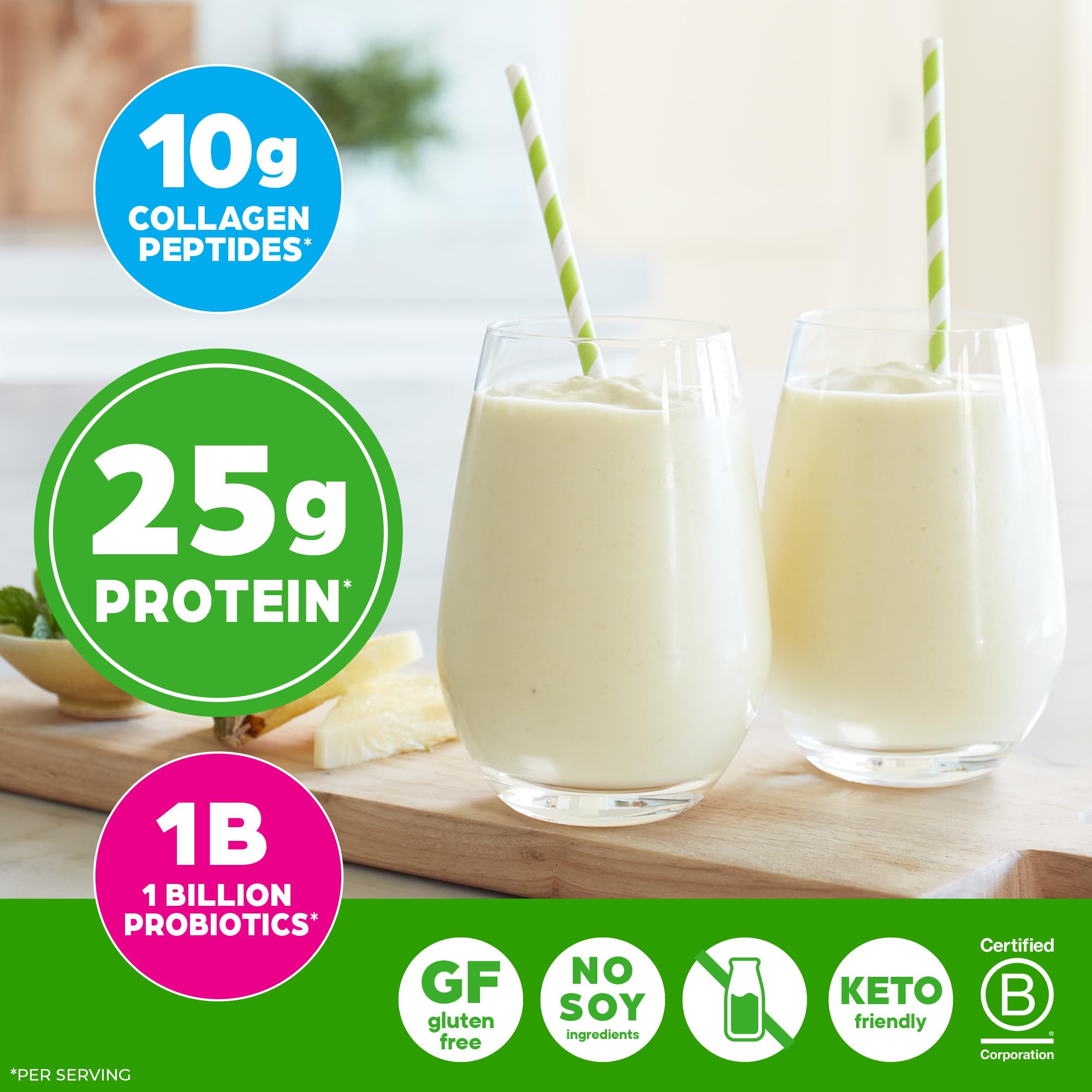 Batido Orgain en mesa de desayuno, aporte proteico rápido y conveniente