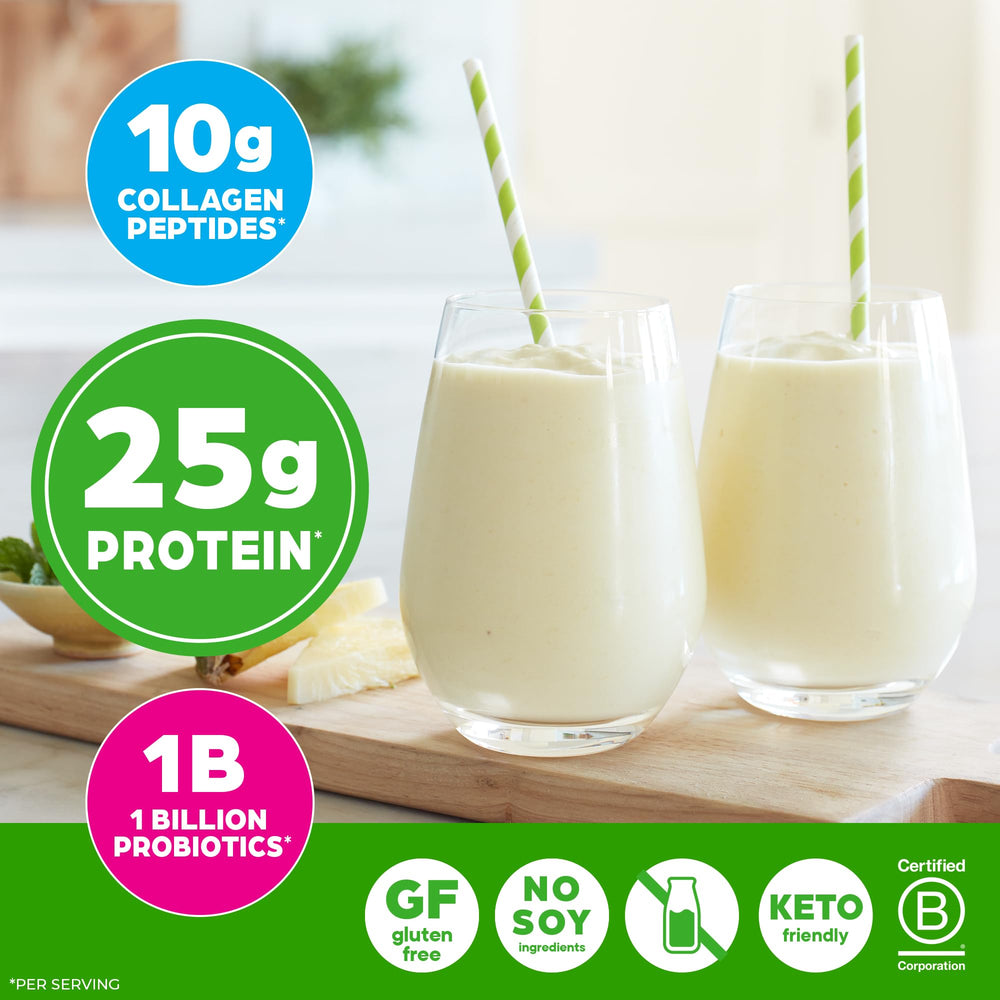 Batido Orgain en mesa de desayuno, aporte proteico rápido y conveniente