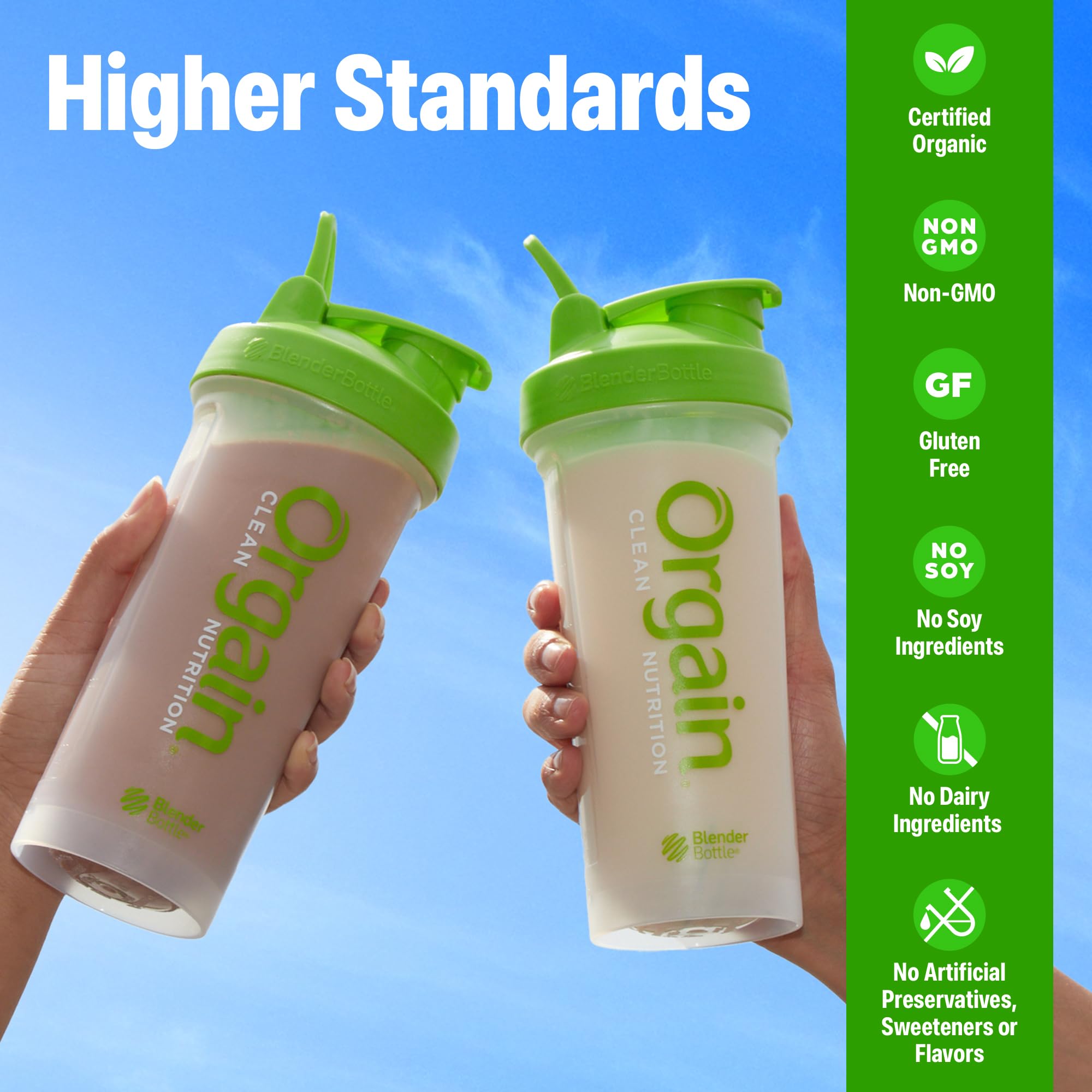 Orgain batido preparado en vaso, aporte proteico rápido y sabroso