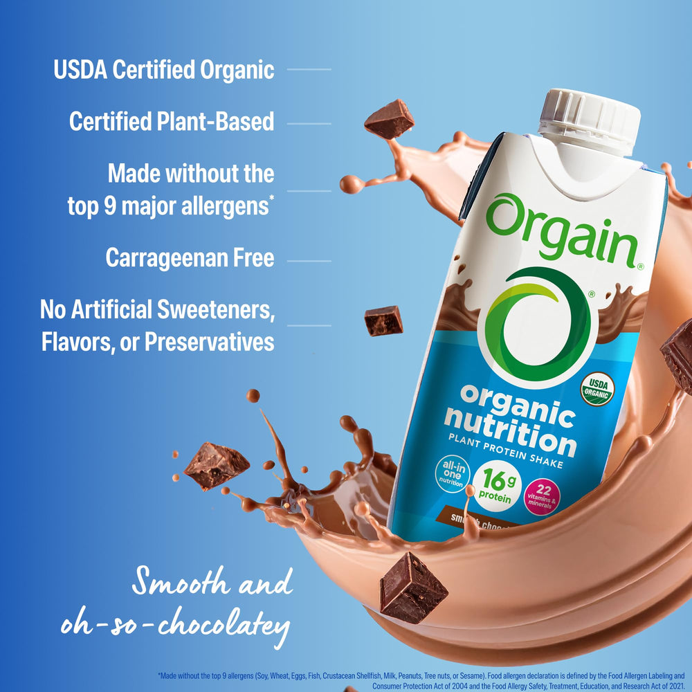 Orgain batido en uso en oficina para nutrición rápida y conveniente