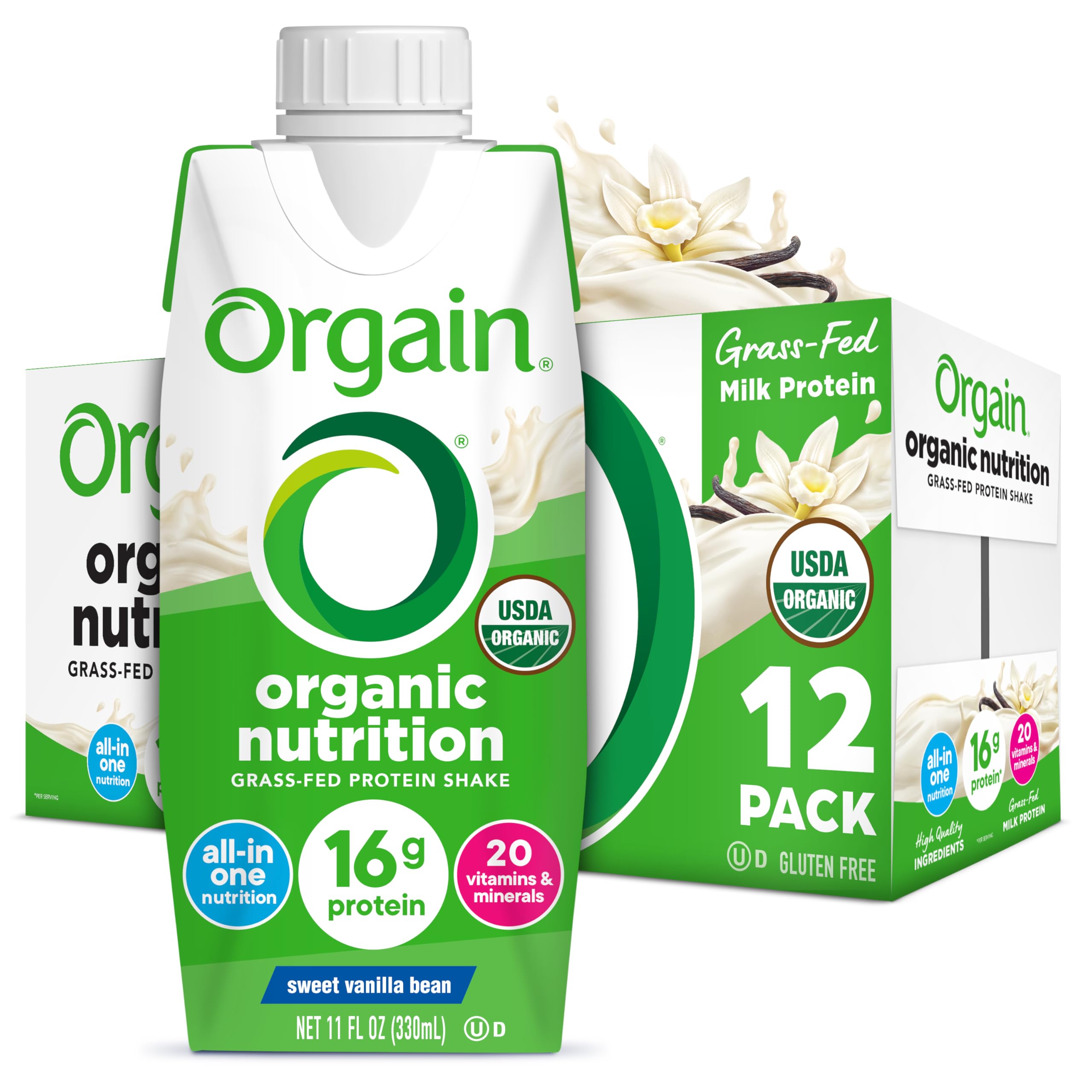 Orgain batido vainilla frente mostrando envase y beneficio práctico