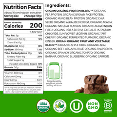 Orgain chocolate powder close-up highlighting smooth texture