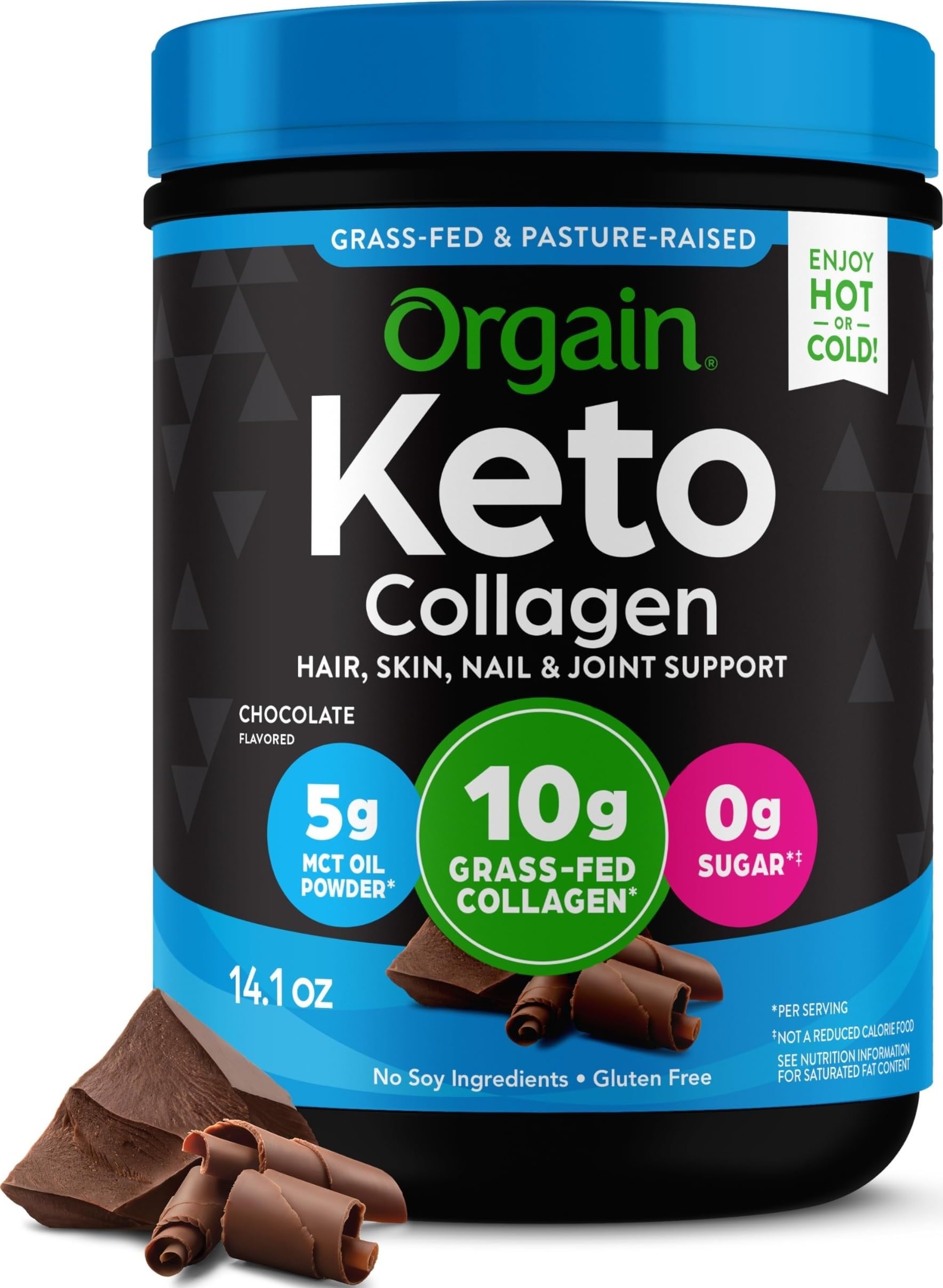 Orgain envase frontal del producto mostrando etiqueta clara y beneficio keto