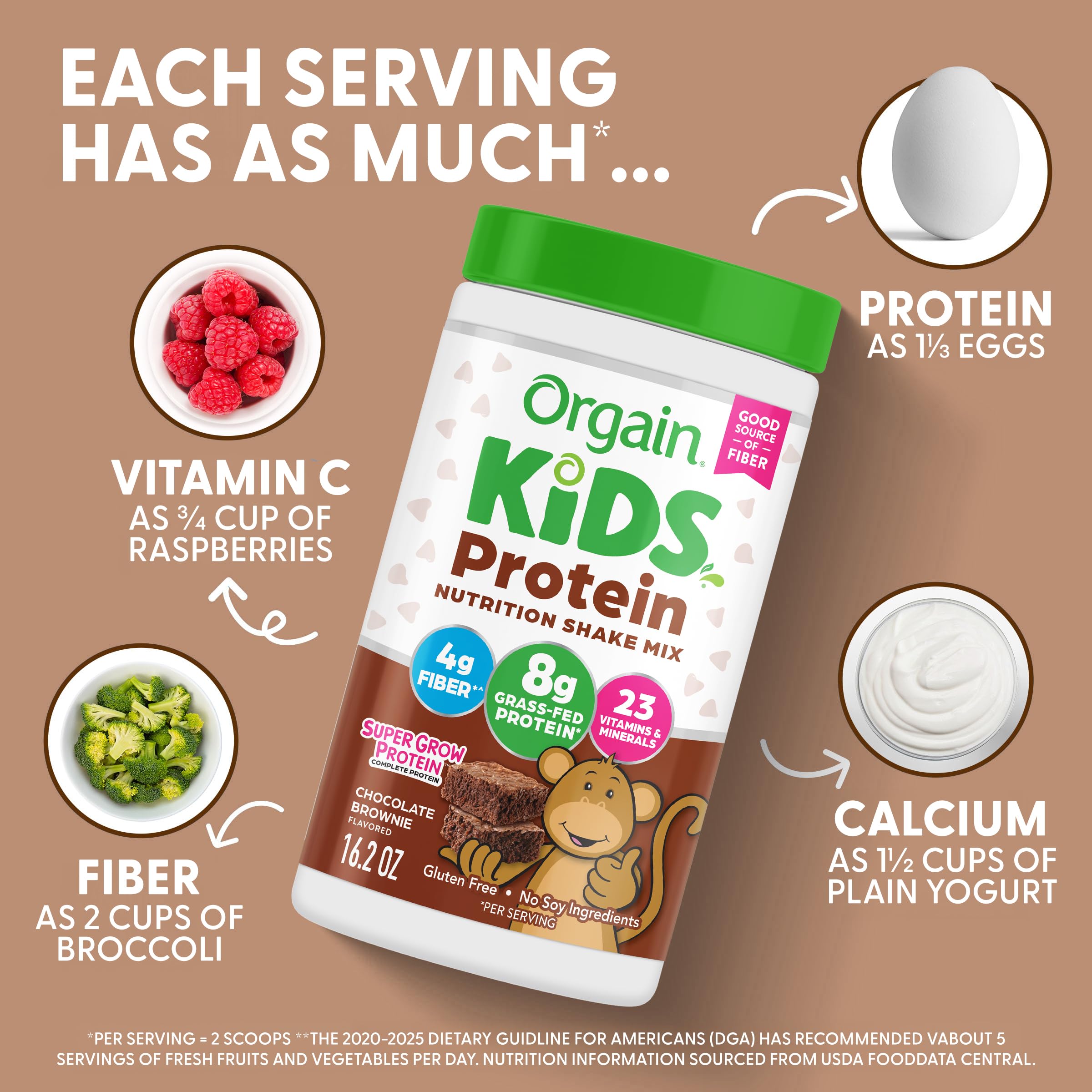 Etiqueta Orgain con lista de ingredientes y vitaminas visibles