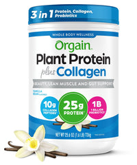 Orgain envase frontal Vainilla Bean mostrando la marca y contenido, opción limpia