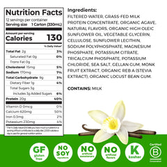 Orgain etiqueta con ingredientes limpios y lista de sin aditivos