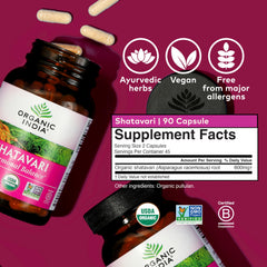 ORGANIC INDIA frasco abierto con cápsulas visible y sensación de pureza