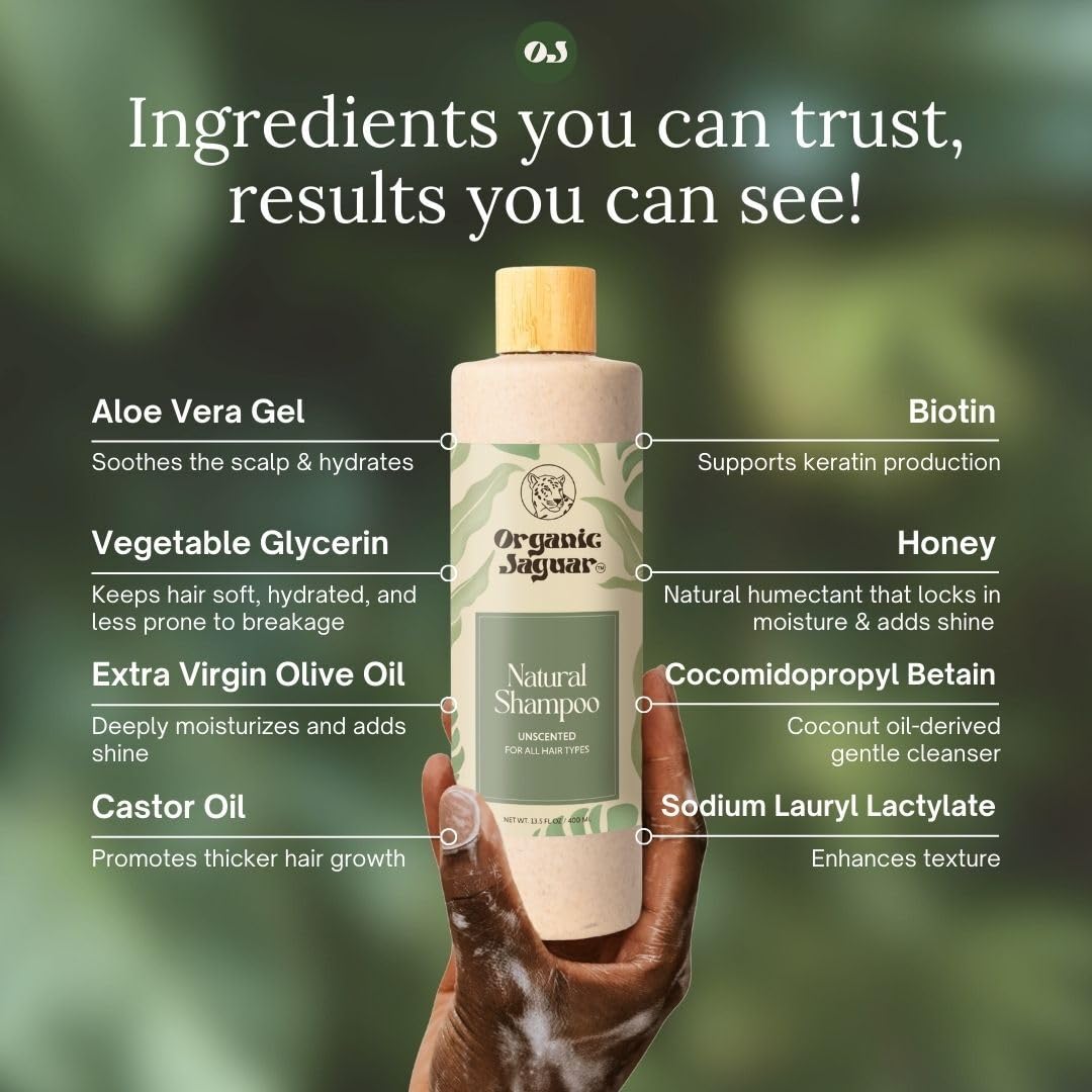 Organic Jaguar etiqueta con lista de ingredientes, transparencia del producto