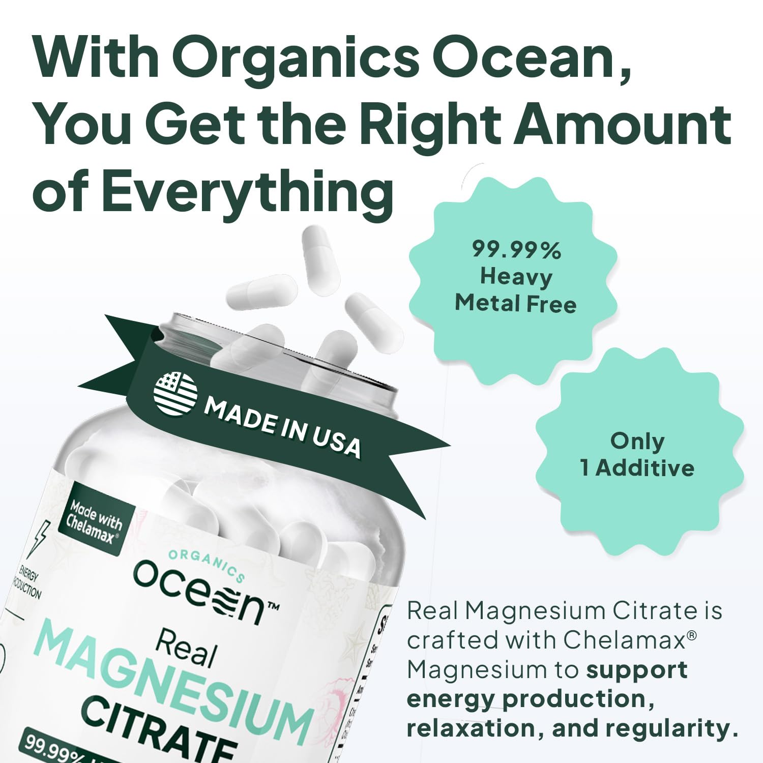 Organics Ocean frasco junto a una regla para comparar tamaño práctico