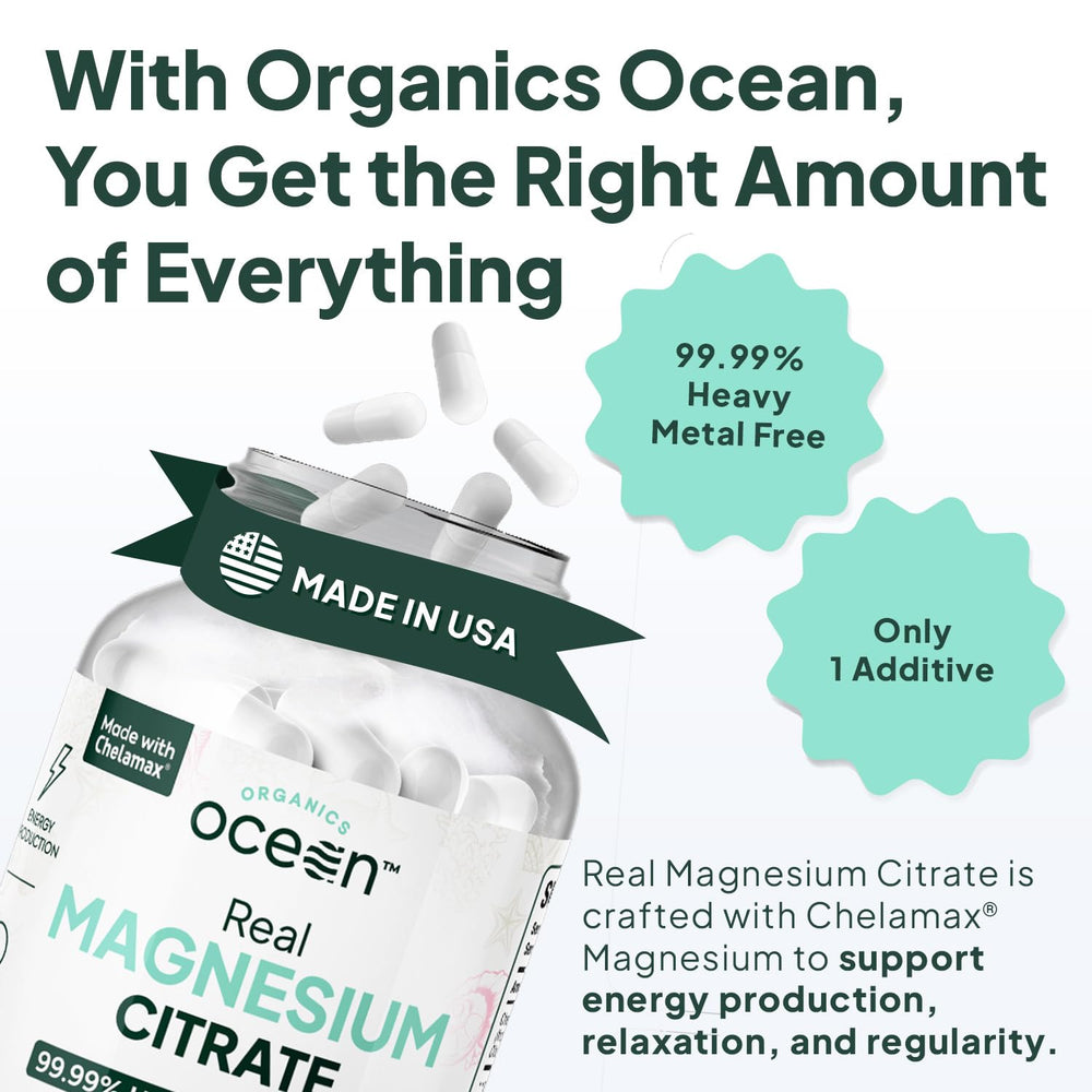 Organics Ocean frasco junto a una regla para comparar tamaño práctico