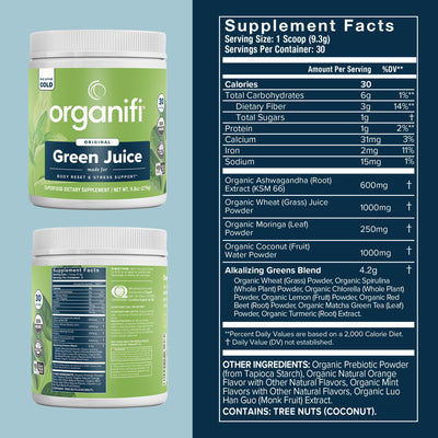Organifi powder close-up texture highlighting fine grind for easy mixing