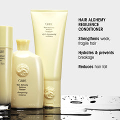 Oribe conditioner pouring from bottle showing easy dispensing and slip benefit