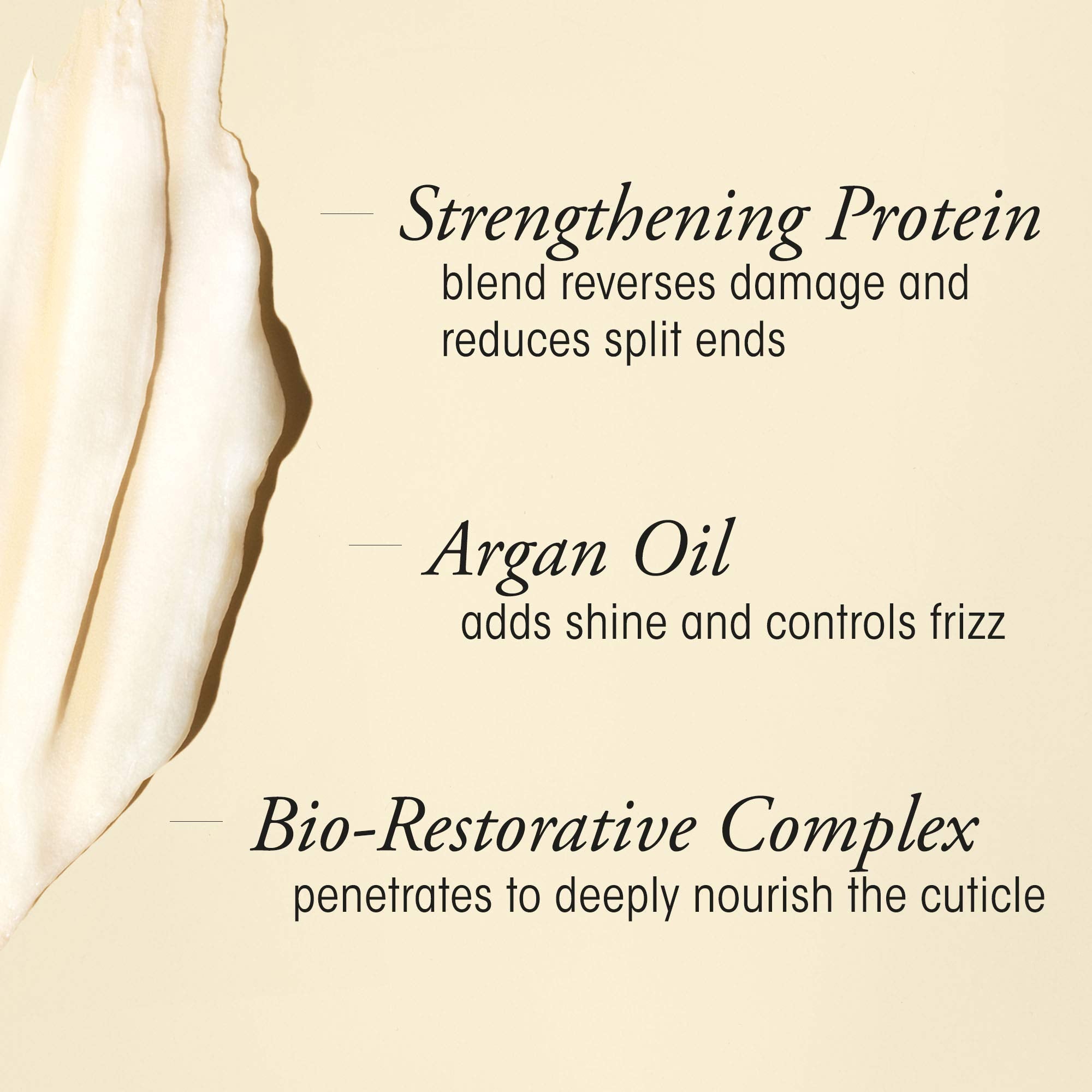 Oribe detalle de la etiqueta con ingredientes claves y beneficios