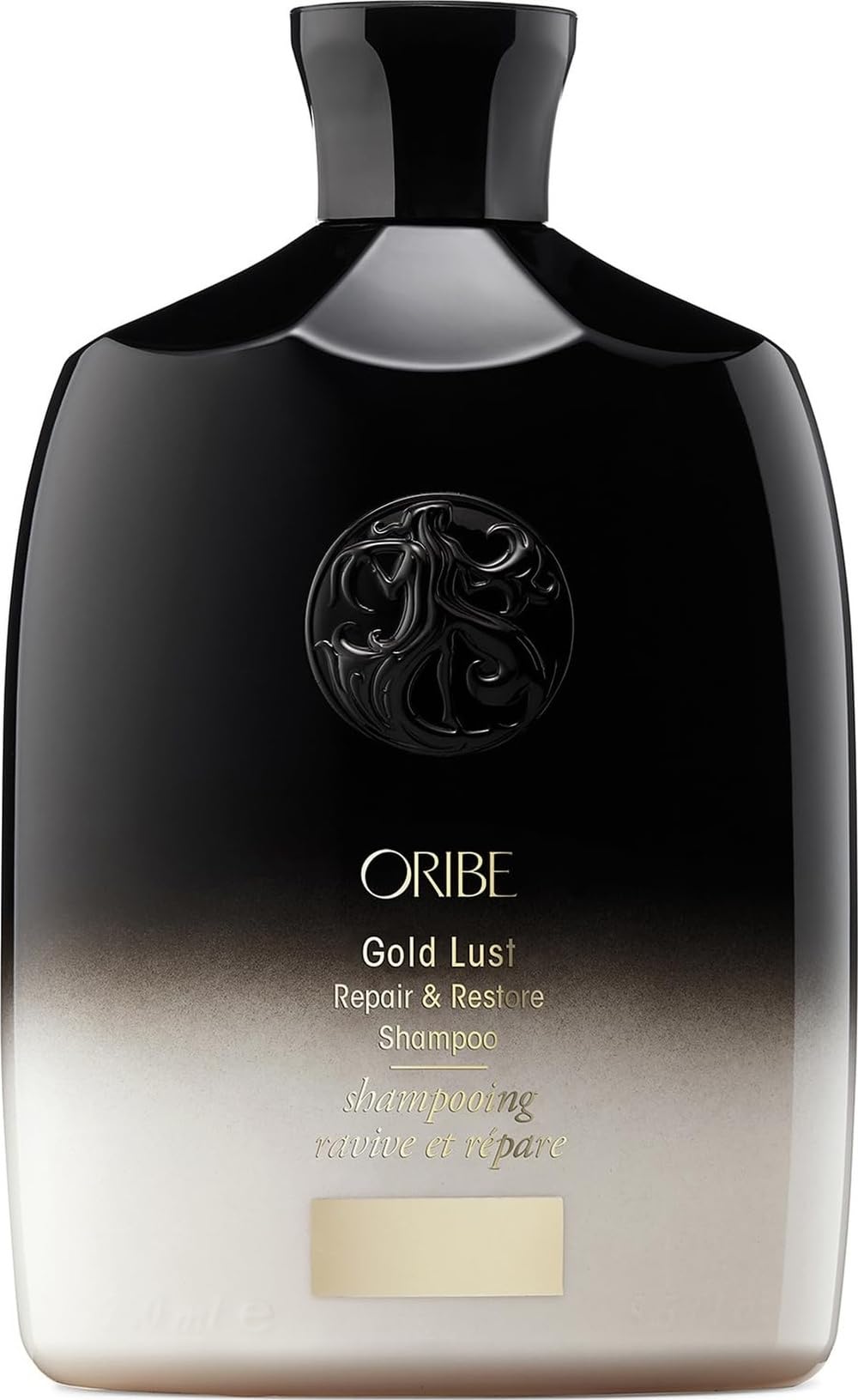 Oribe Gold Lust champú vista frontal mostrando envase elegante y beneficio profesional