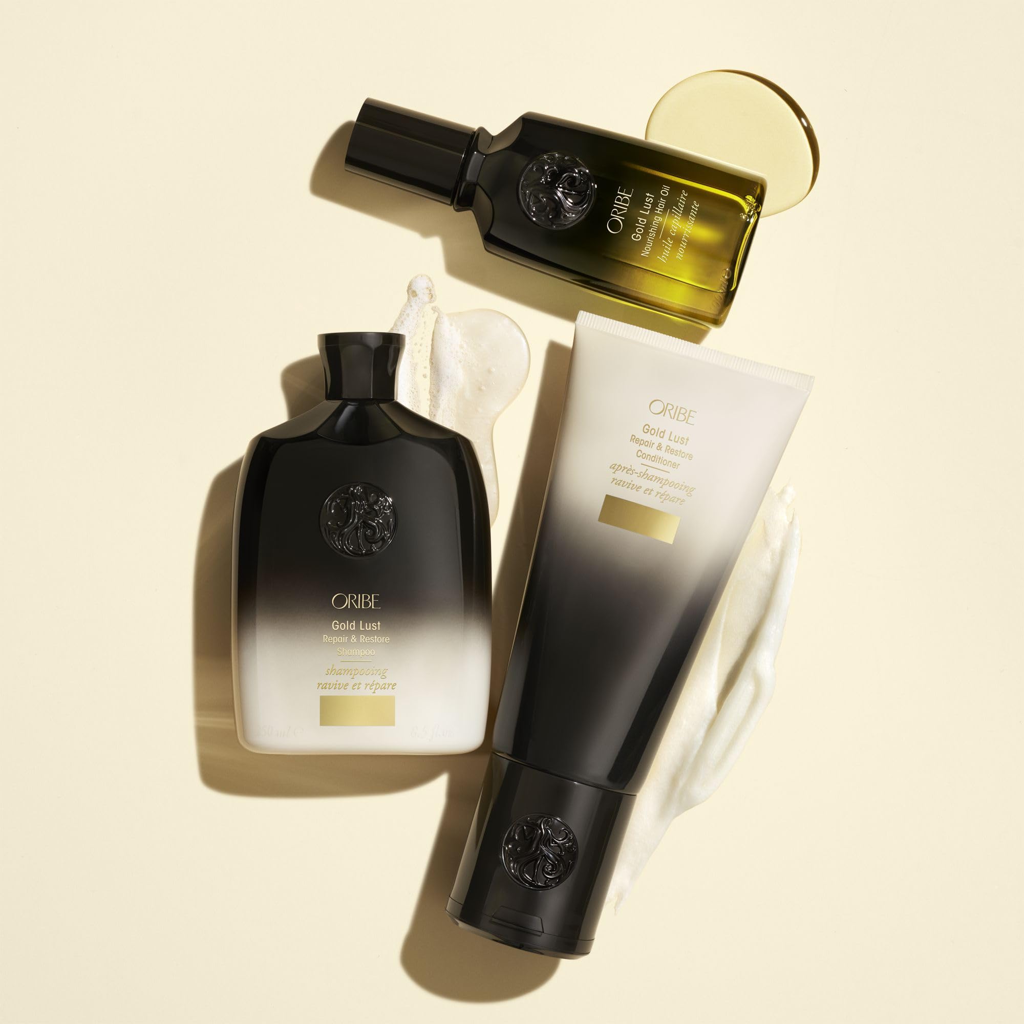 Oribe Gold Lust ingredientes argán y maracuyá resaltando nutrición y brillo