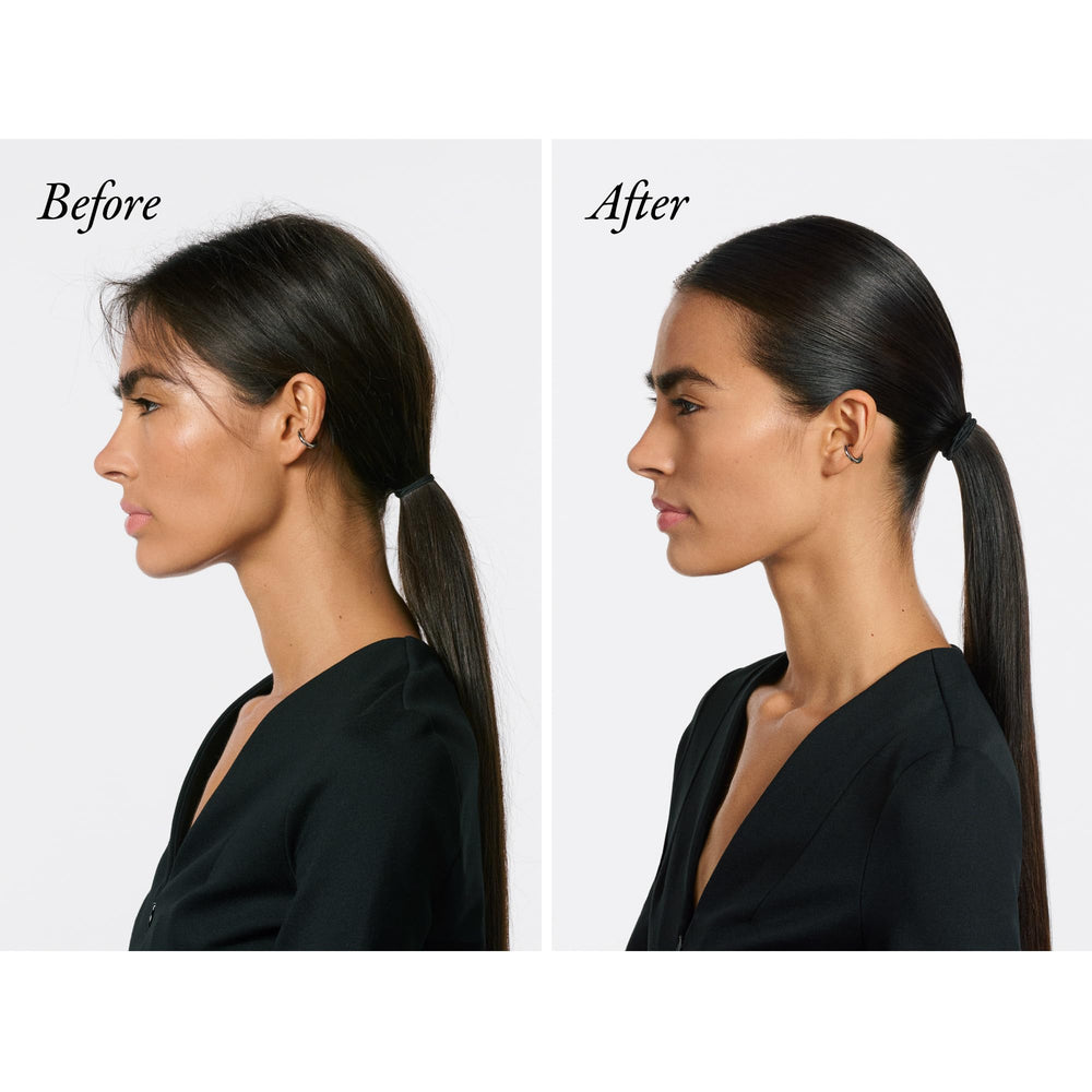 Oribe Supershine textura en dedos que muestra fusión fácil y acabado natural