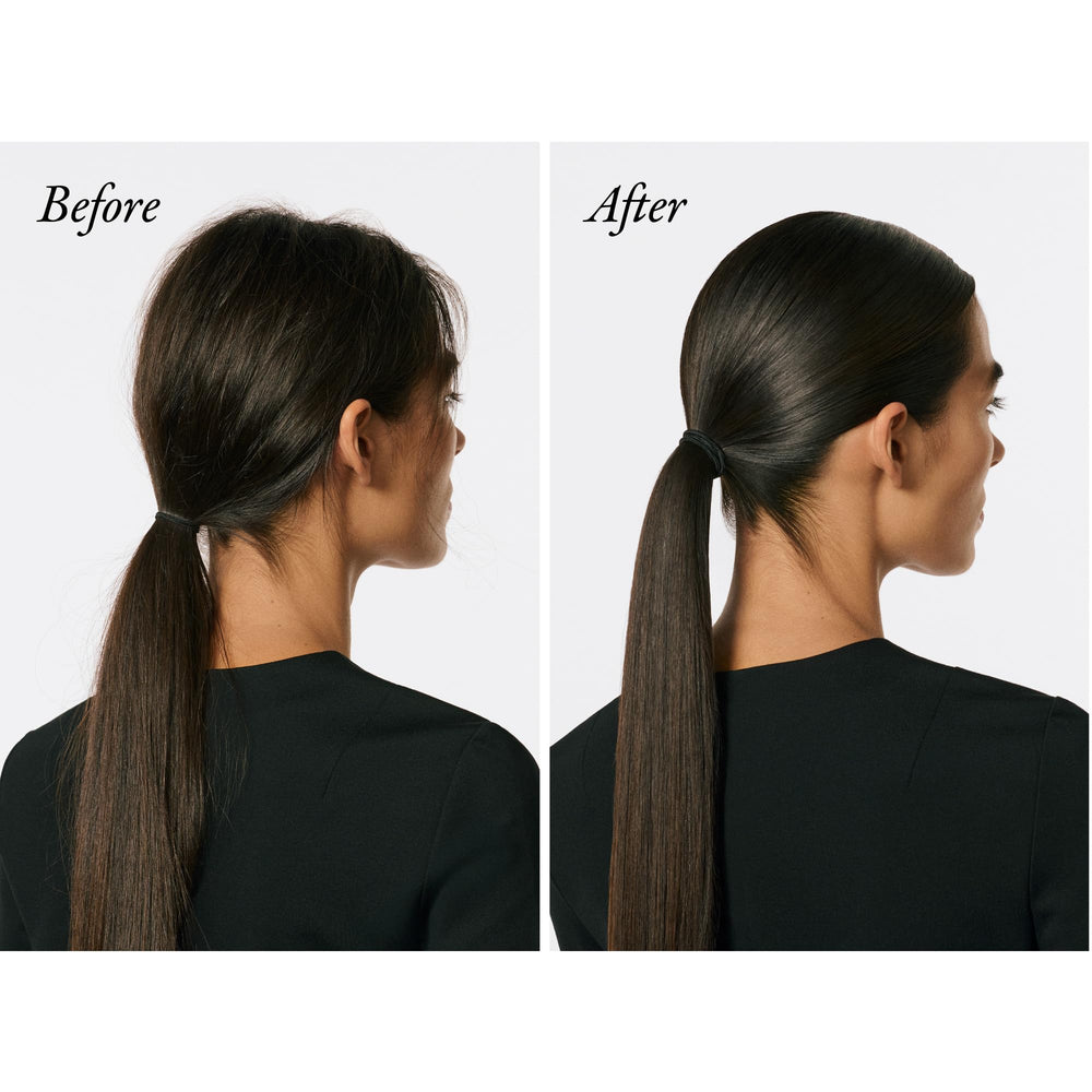 Oribe Supershine en updo acabado pulido y brillo visible