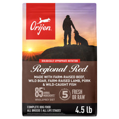 ORIJEN paquete frontal mostrando producto y beneficios nutricionales