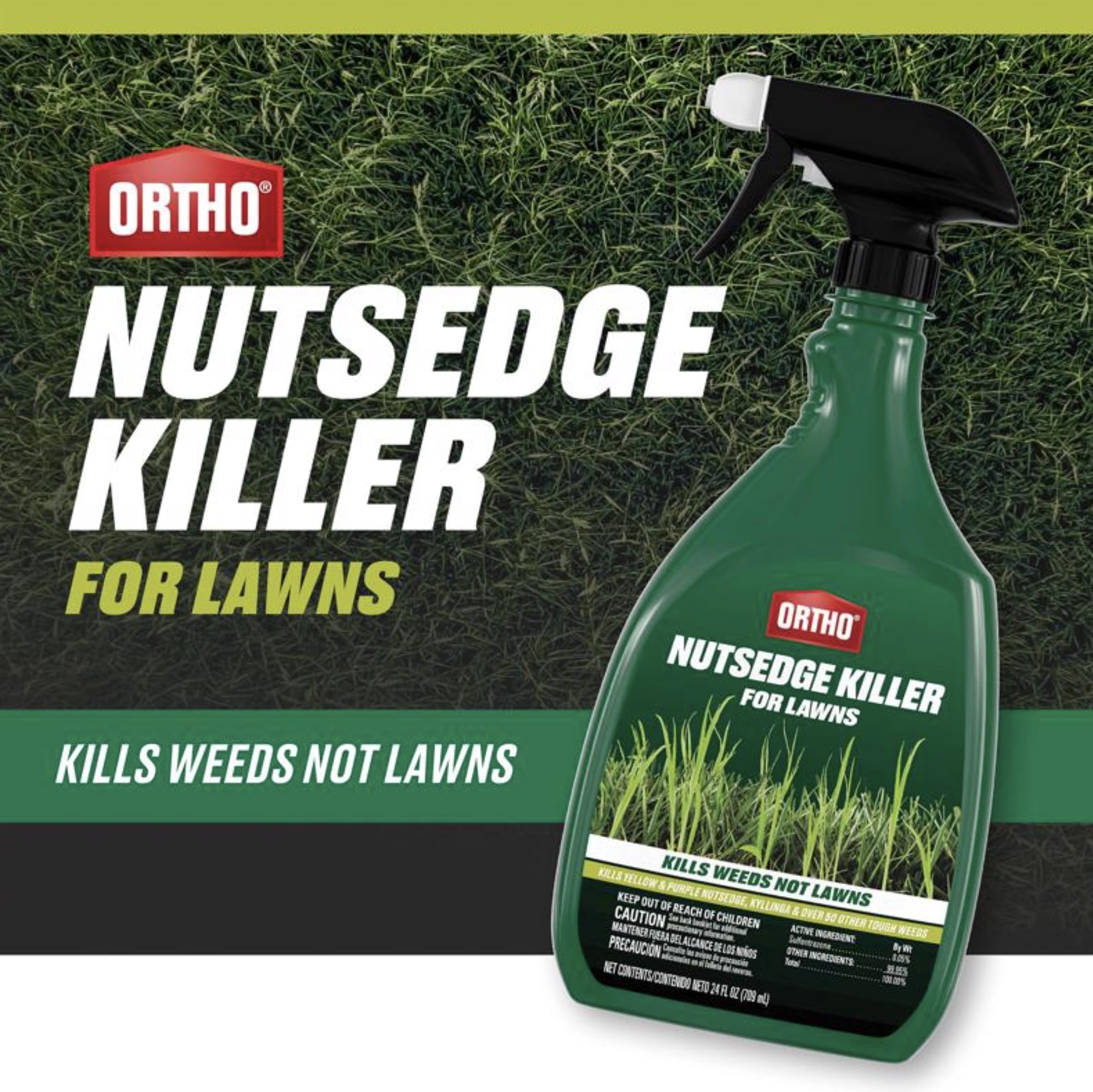 Etiqueta de Ortho con detalles del producto y beneficios para control de nutsedge