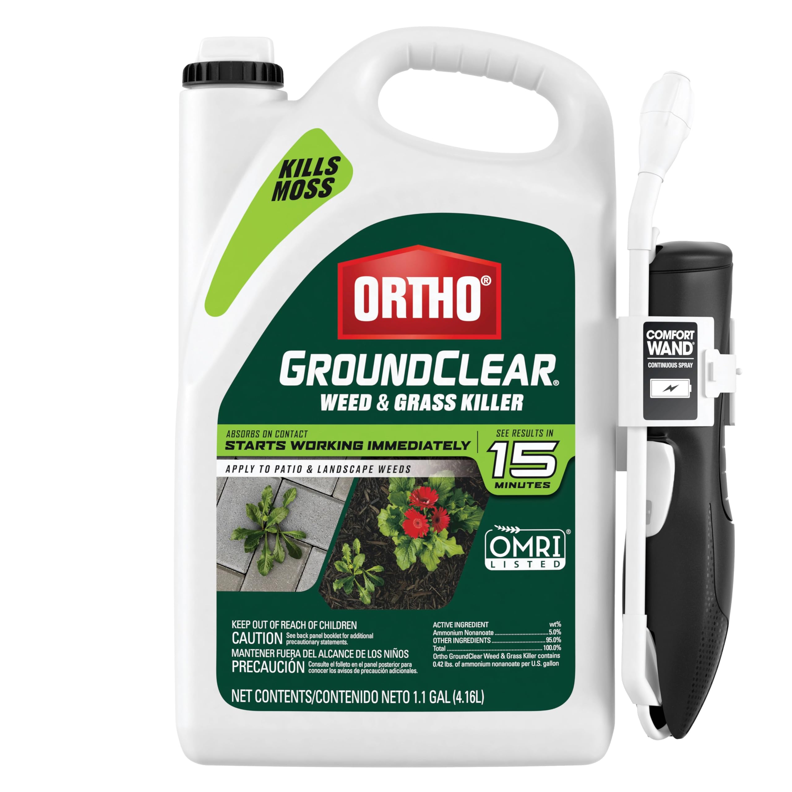 Ortho envase frontal GroundClear mostrando tamaño y etiqueta, limpieza rápida