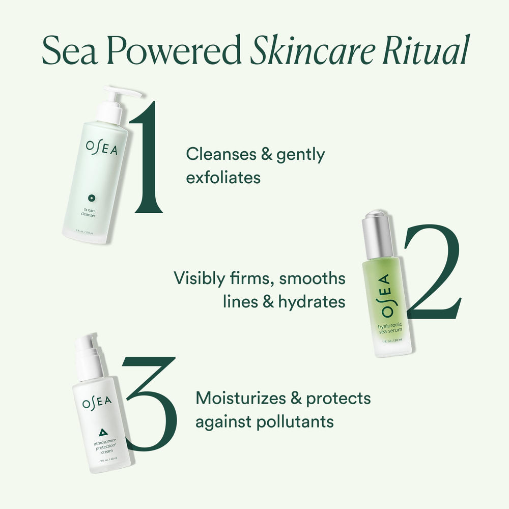 OSEA Ocean Cleanser etiqueta con ingredientes clave y beneficios claros
