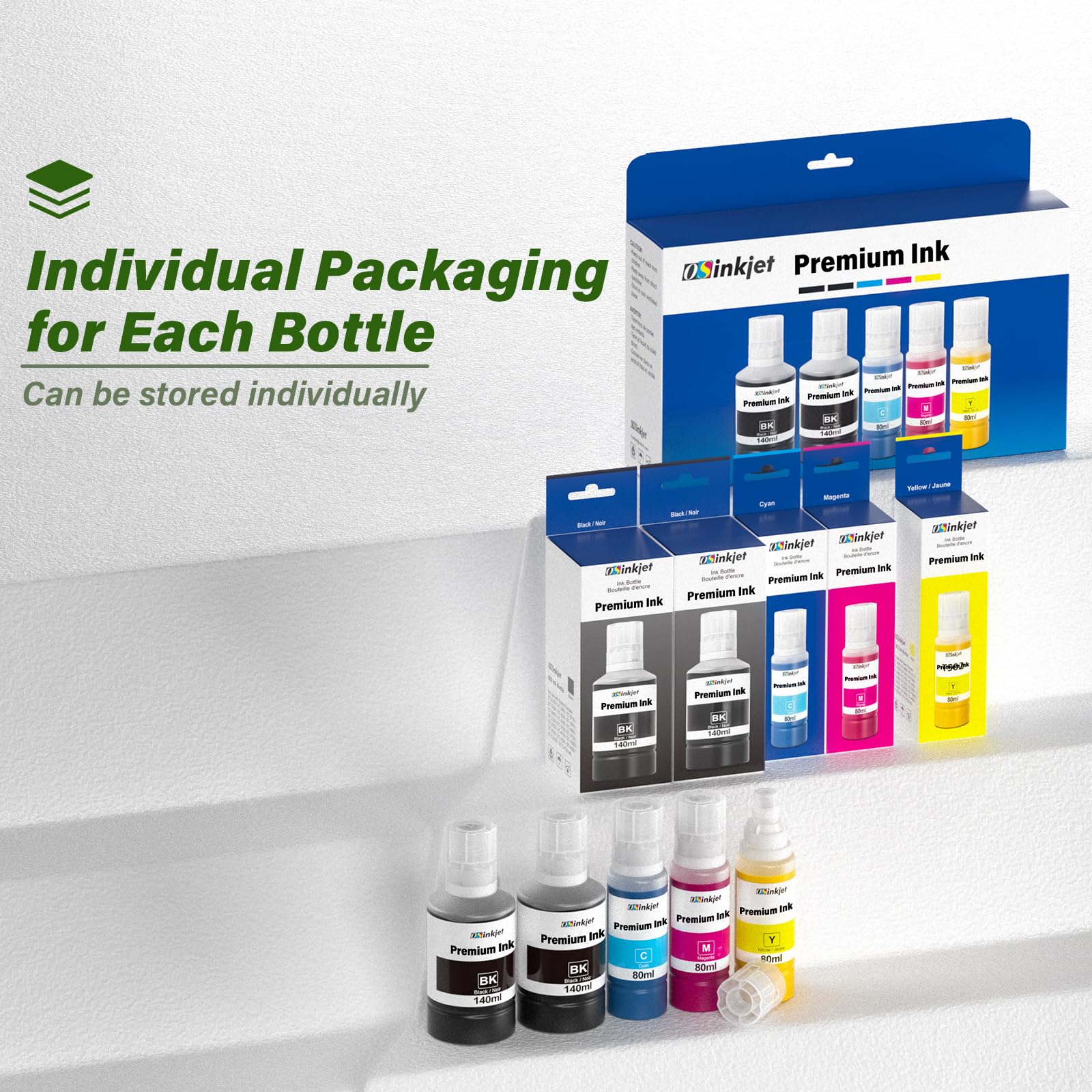 Osinkjet botellas embaladas individualmente para almacenamiento seguro y ordenado