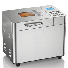 OSIPOTO front view stainless steel bread maker showing controls and compact design for reliable baking