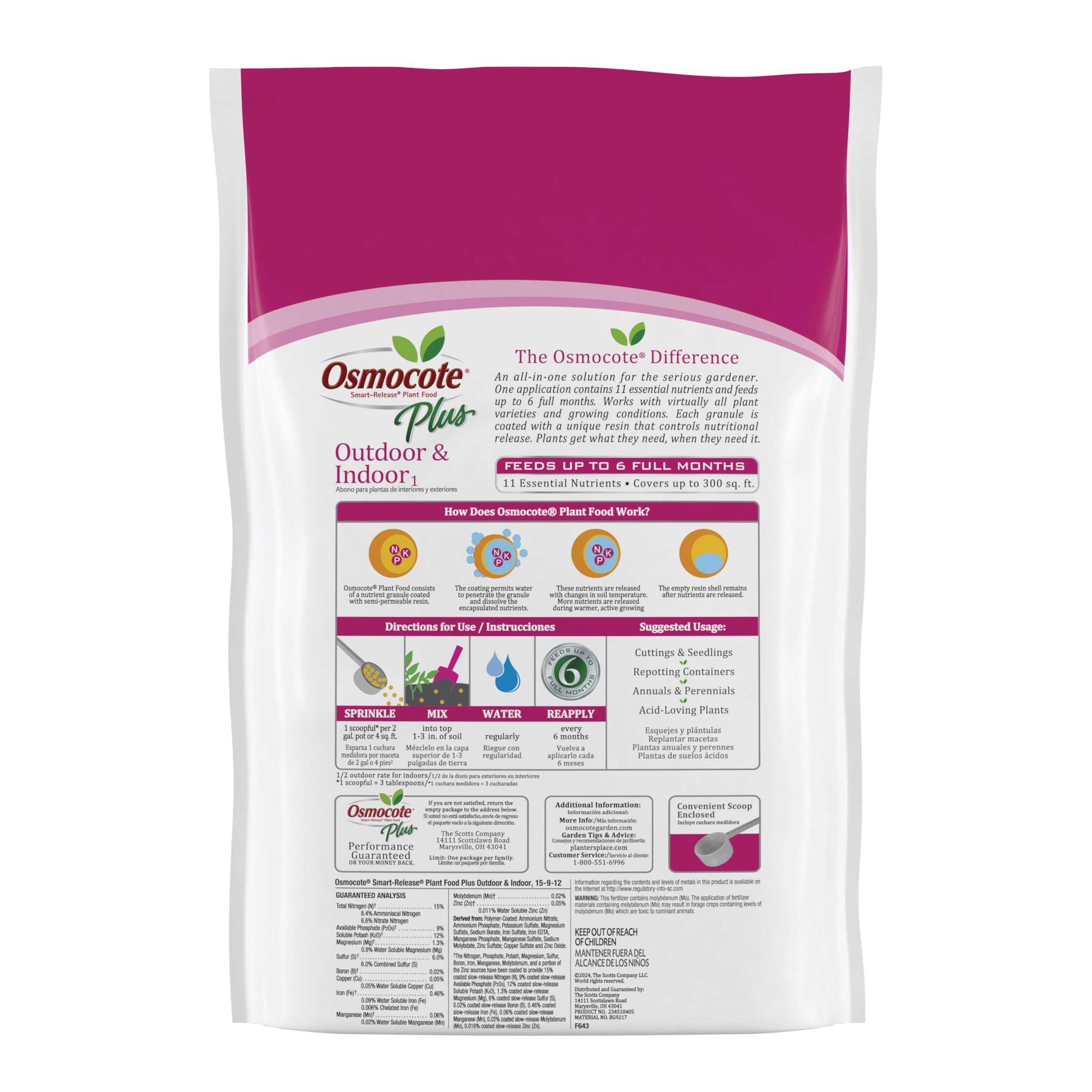 Osmocote envase de 8 lb junto a área cubierta estimada