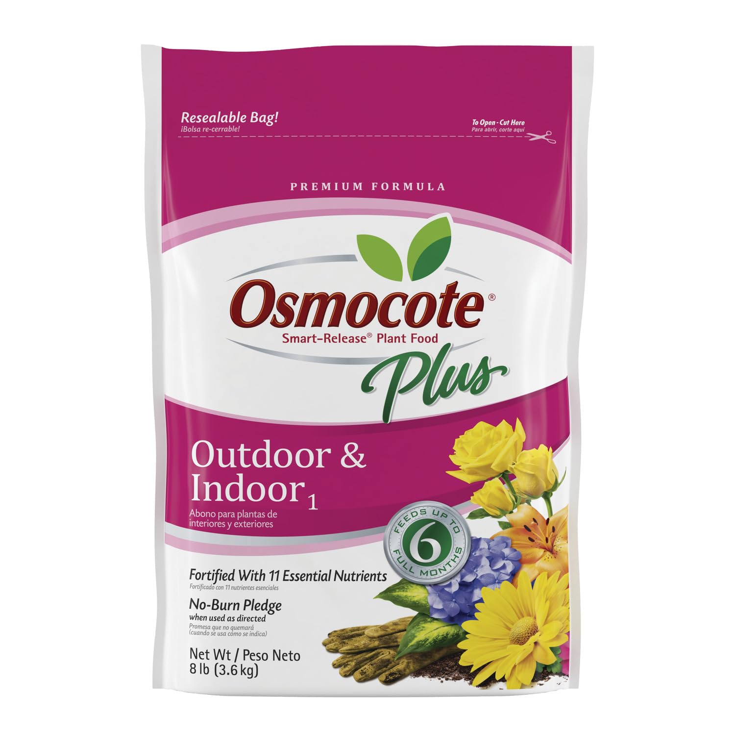 Osmocote envase frontal mostrando envase y beneficios de 6 meses
