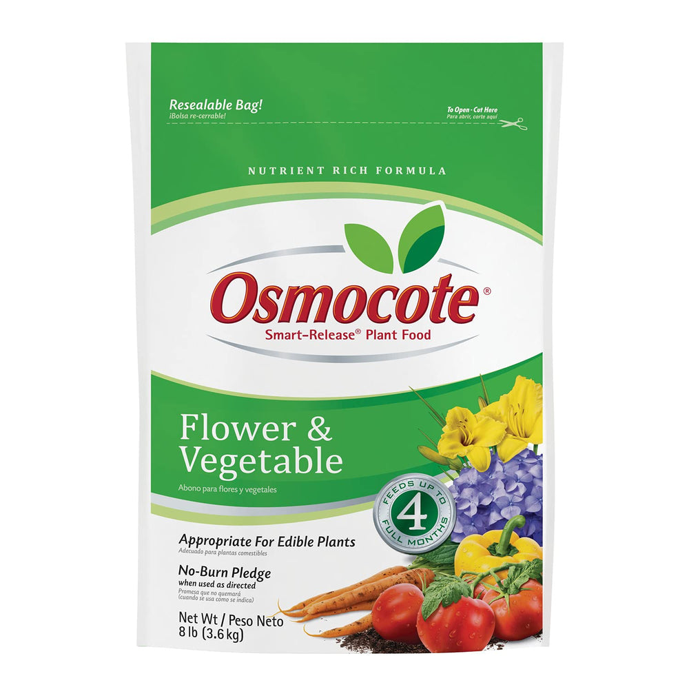 Osmocote front packaging 8 lb showing clear product branding and coverage