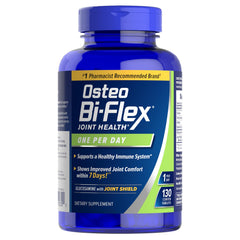 Osteo Bi-Flex frasco del frente mostrando el producto y conveniencia diaria