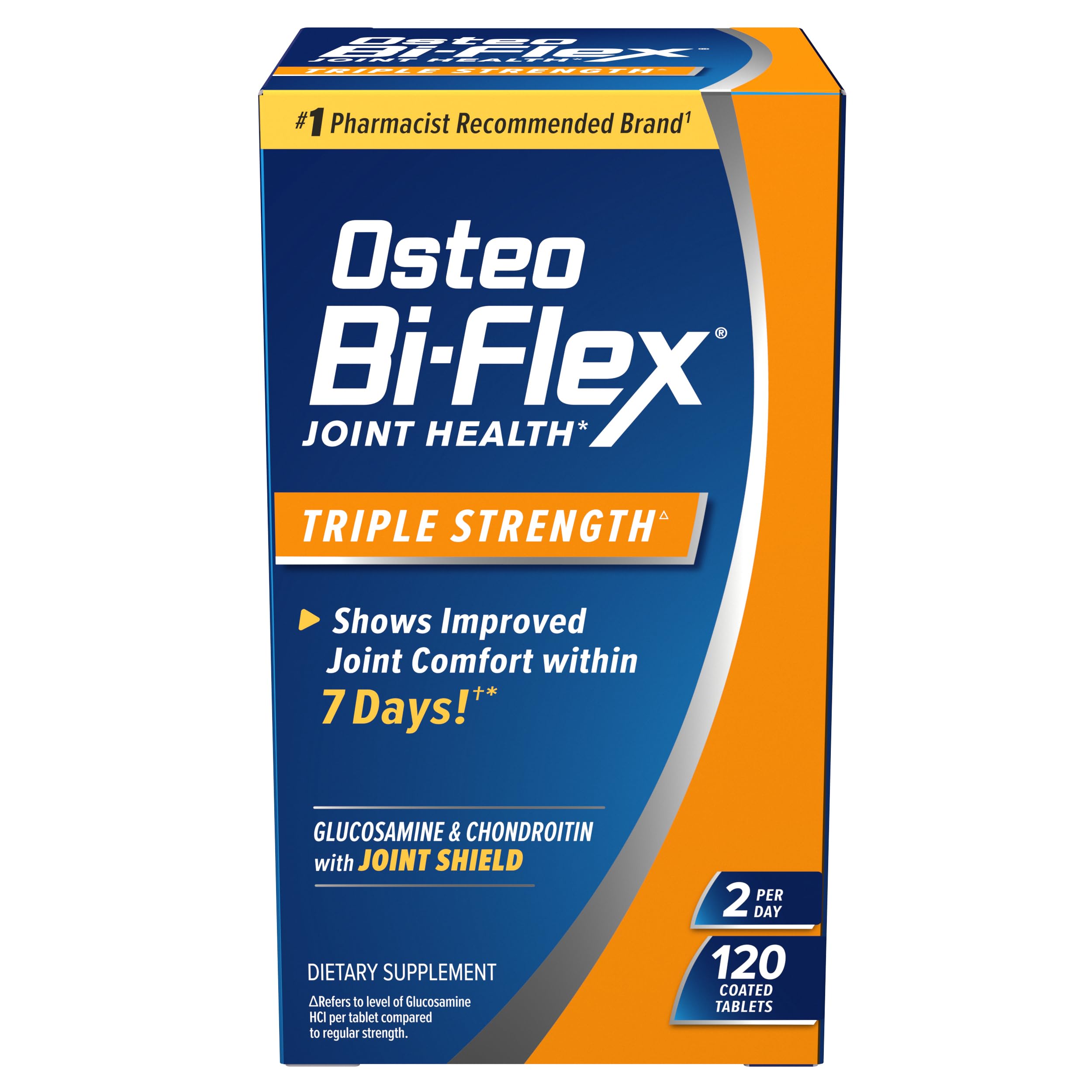 Osteo Bi-Flex frasco de 120 comprimidos mostrando conveniencia para uso diario