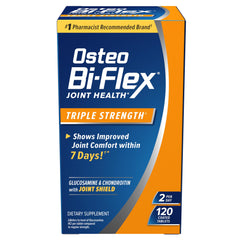 Osteo Bi-Flex frasco de 120 comprimidos mostrando conveniencia para uso diario