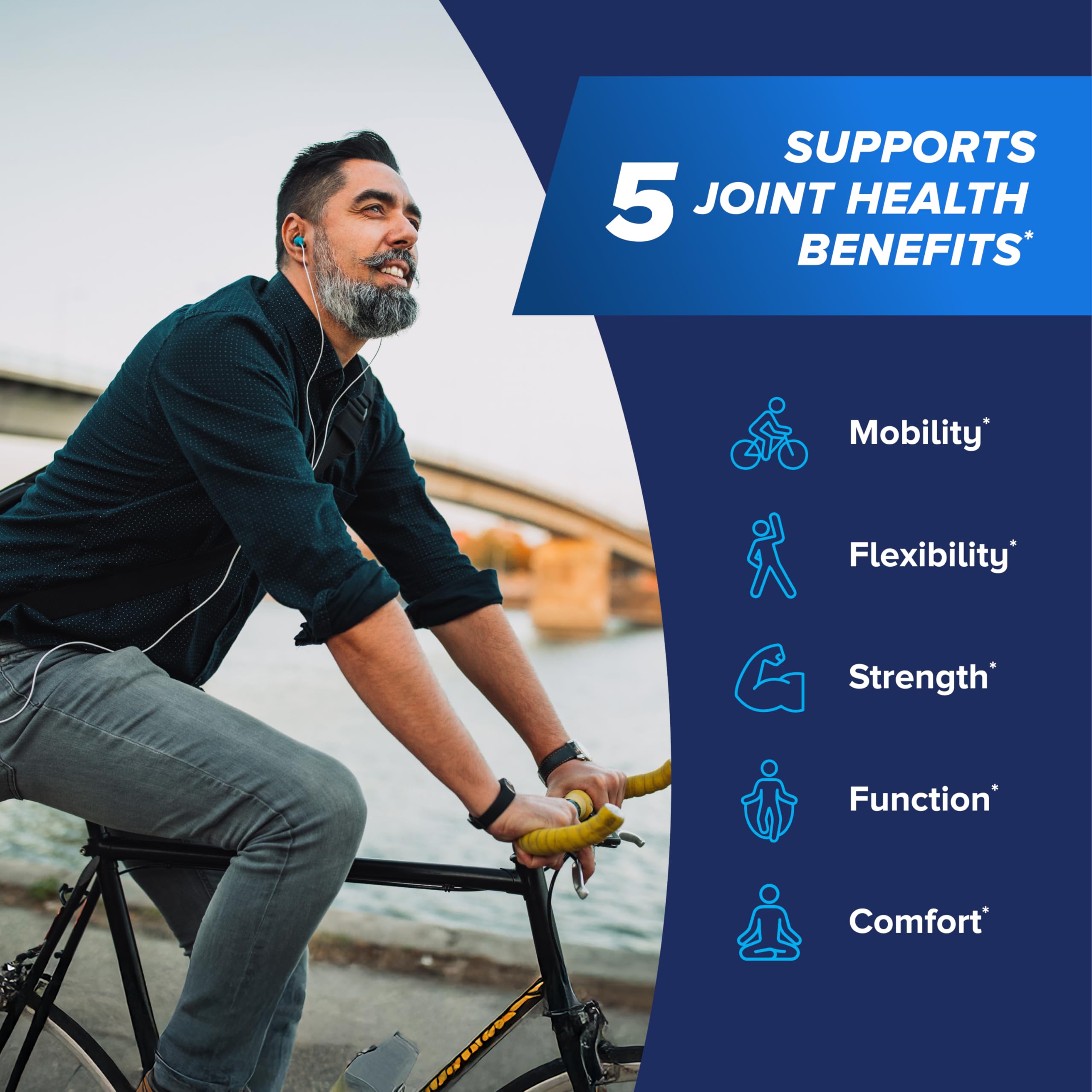 Osteo Bi-Flex tabletas en mano ilustrando la toma diaria conveniente