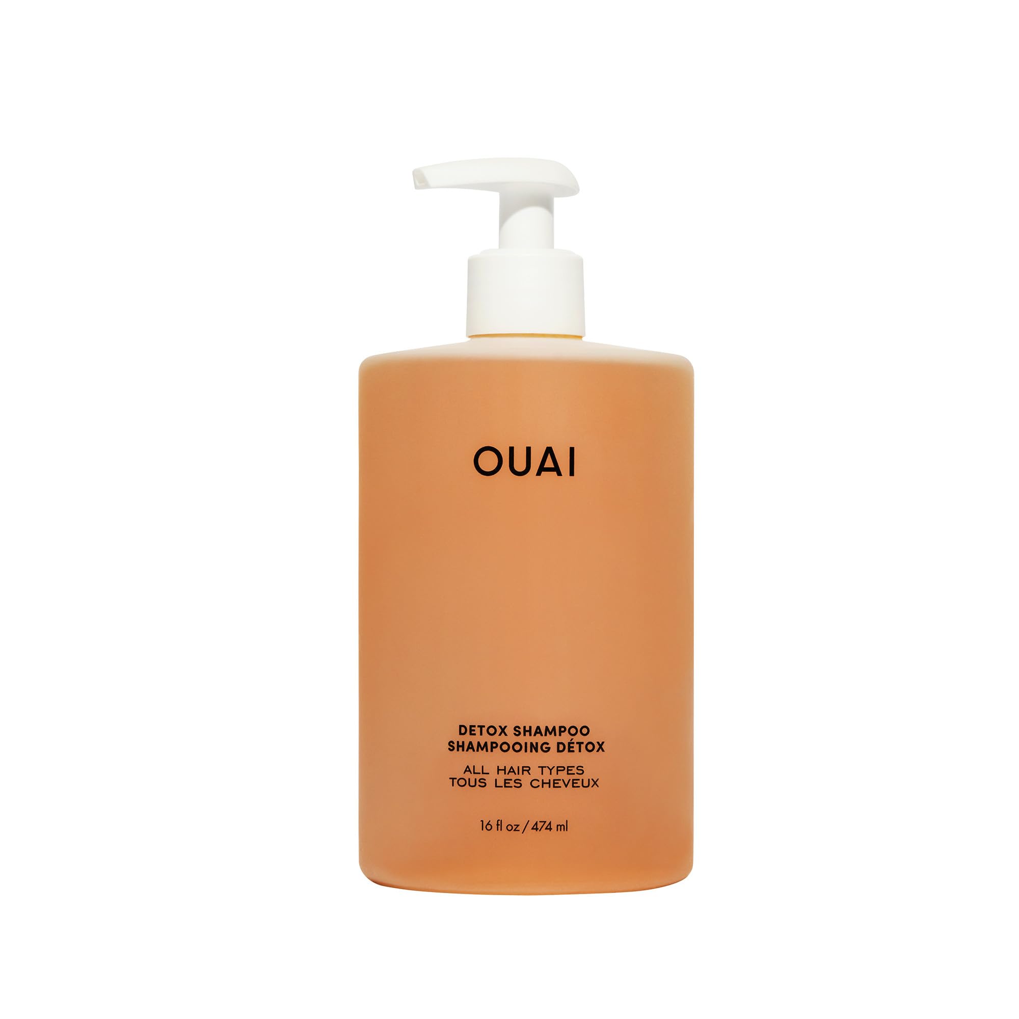 OUAI champú Detox frontal mostrando envase y tamaño 16 oz, limpieza profunda