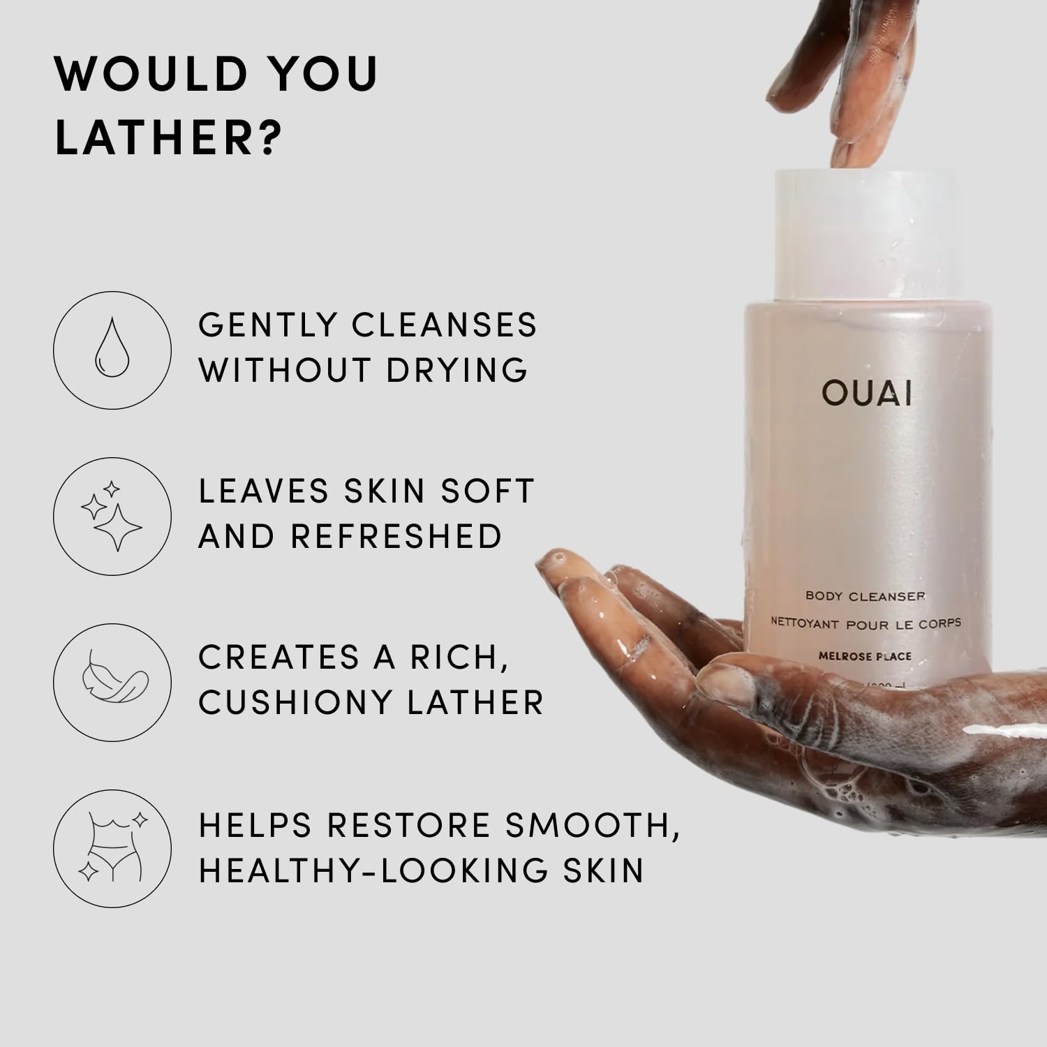 OUAI Melrose Place etiqueta con ingredientes y beneficios visibles