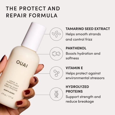 OUAI bottle next to hand showing full-size scale and travel convenience