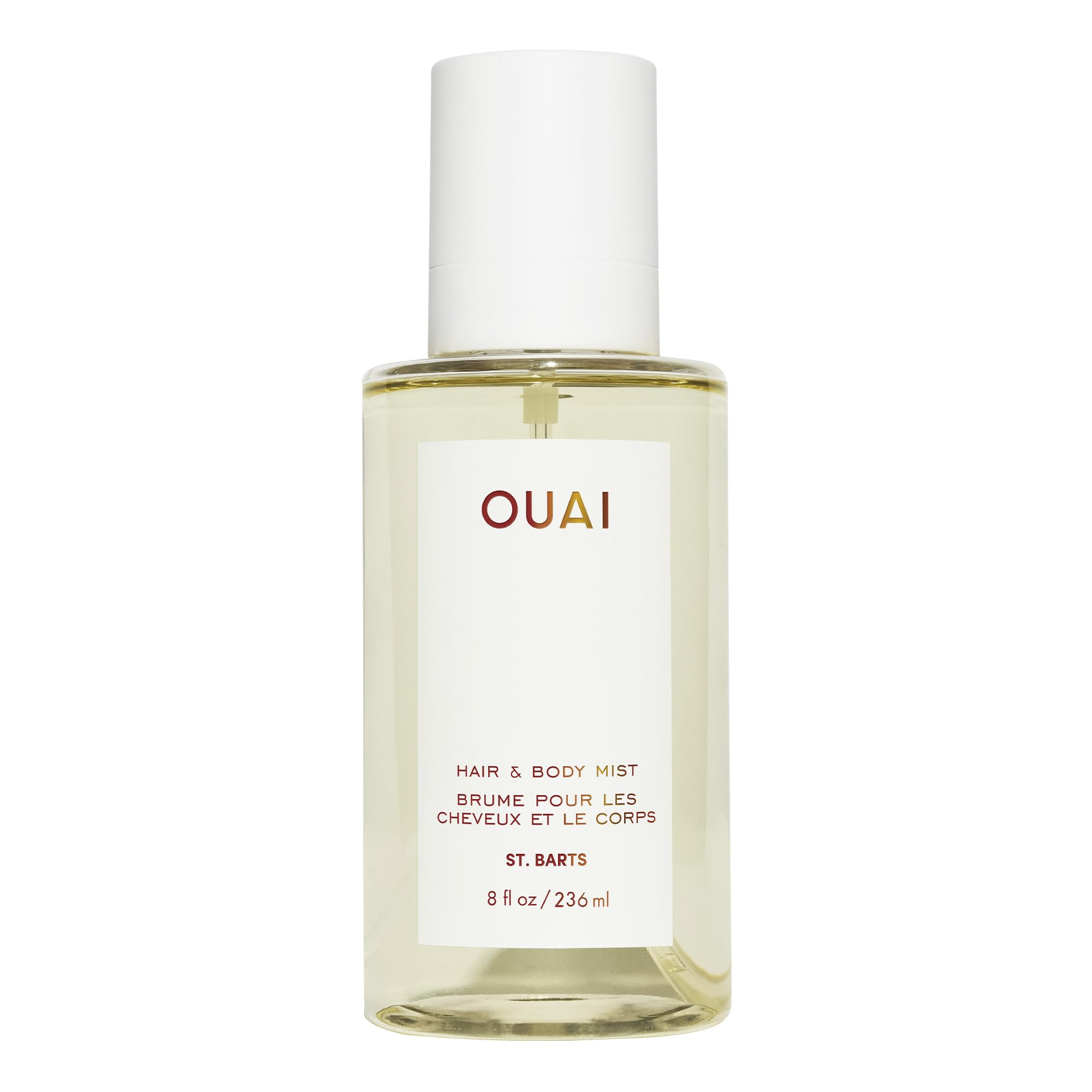 OUAI St. Barts front bottle view showing tropical packaging and size benefit