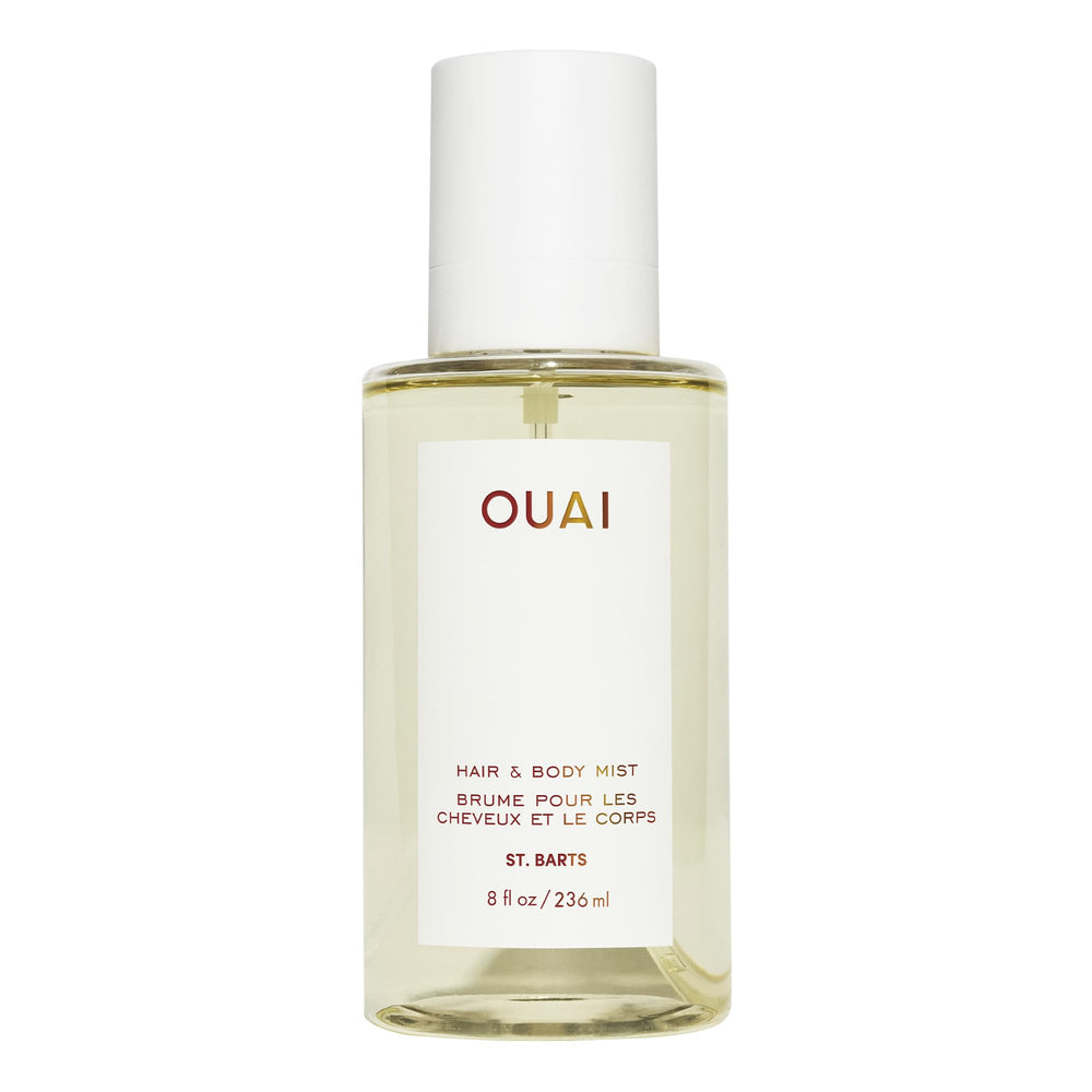 OUAI St. Barts front bottle view showing tropical packaging and size benefit