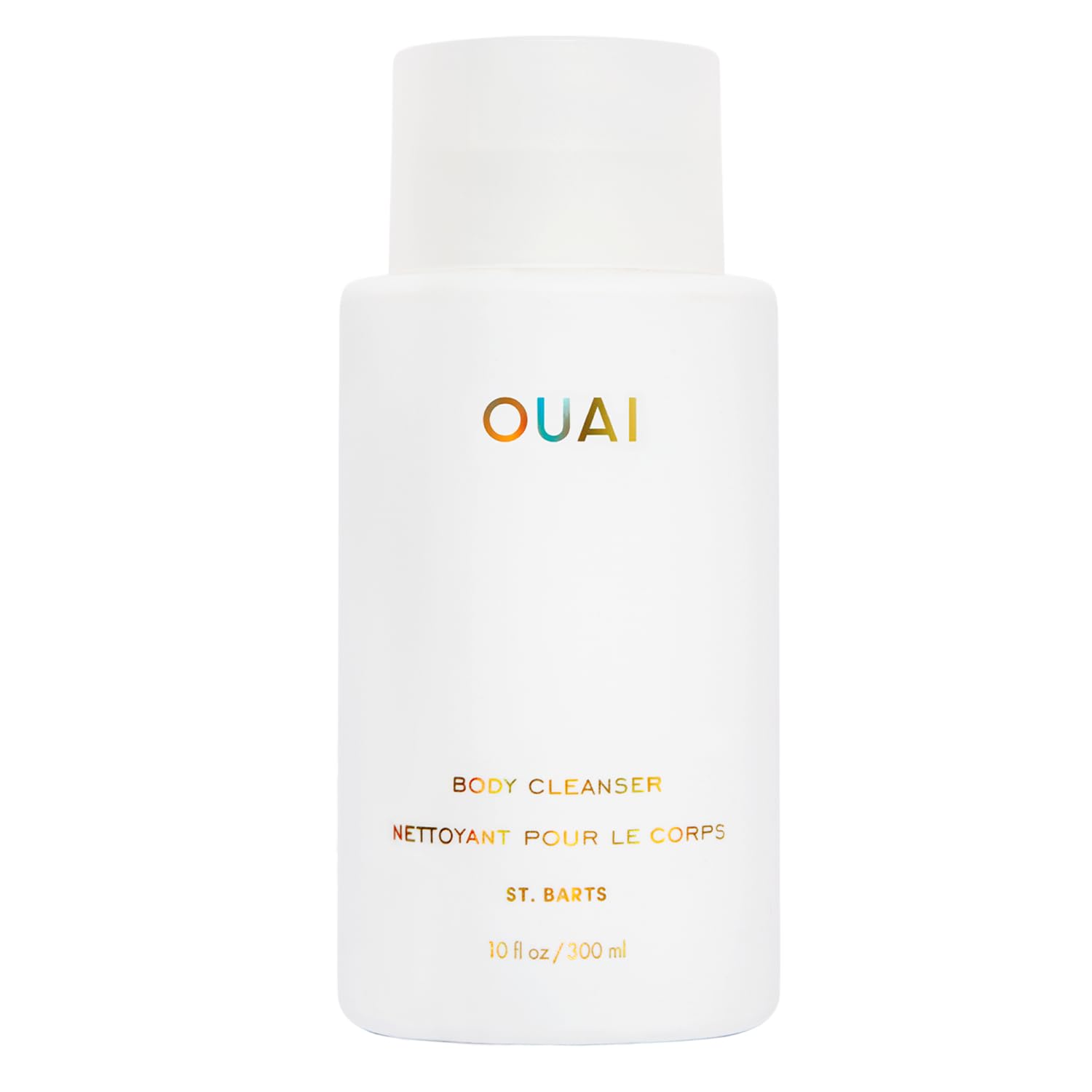 OUAI botella frontal del gel corporal St. Barts mostrando diseño y tamaño práctico