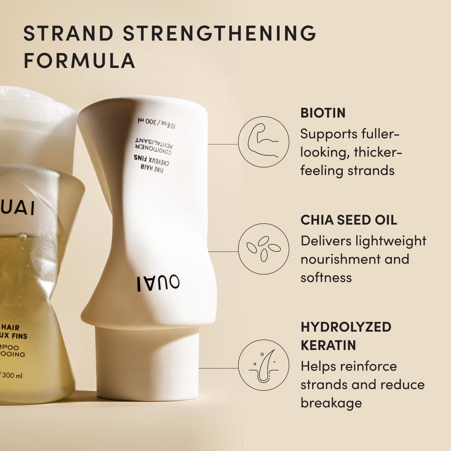 OUAI tamaño del producto comparado con una mano para referencia de 3 oz
