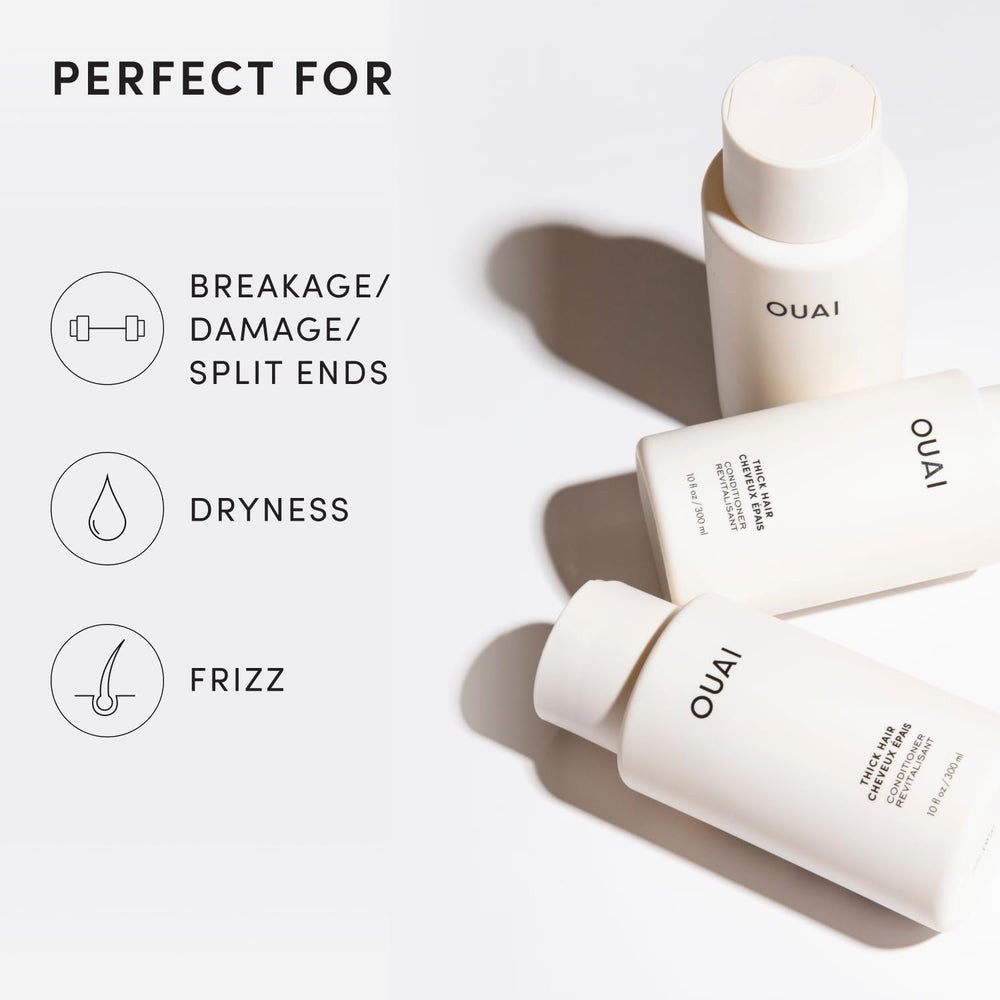 OUAI conditioner held in hand showing 10 oz size and scale
