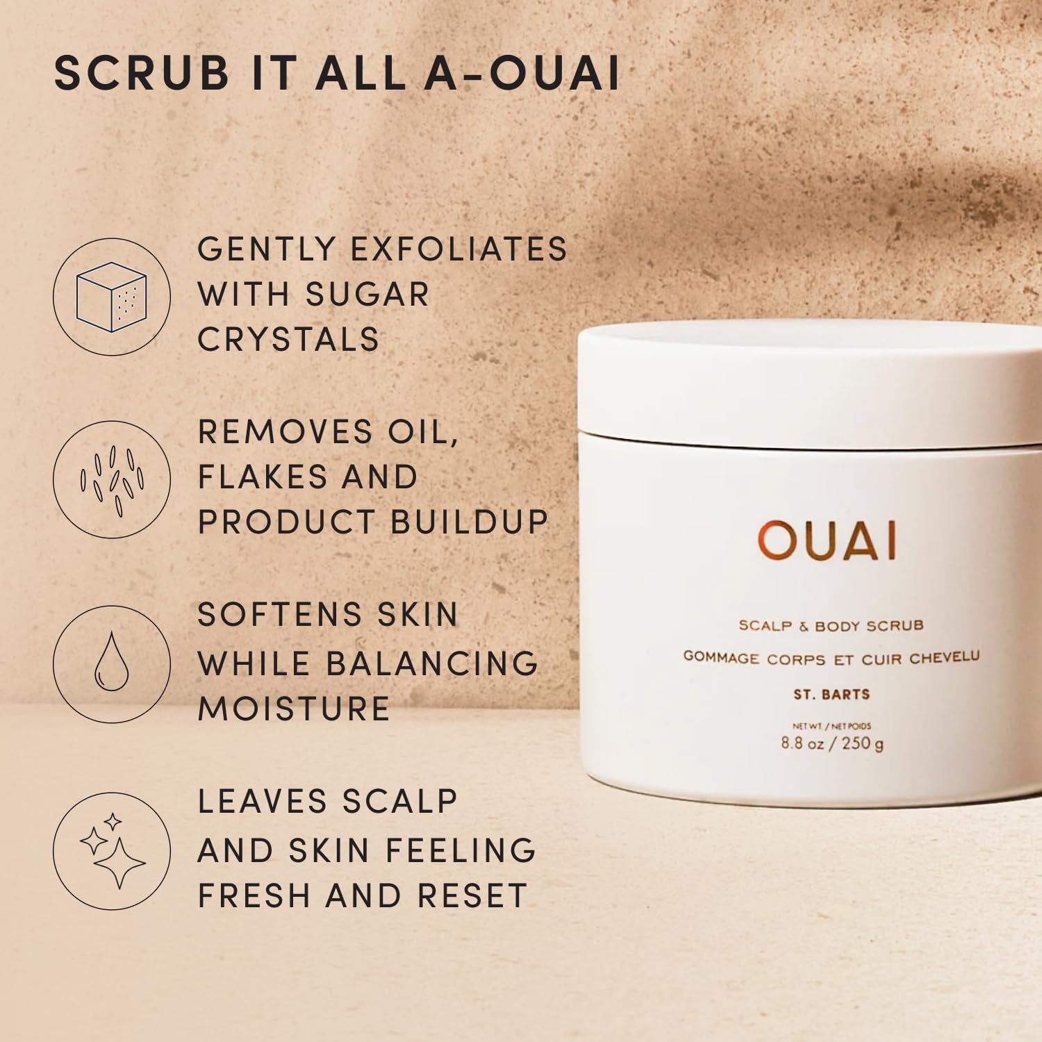 OUAI aplicación en cuero cabelludo con masaje suave para limpiar residuos