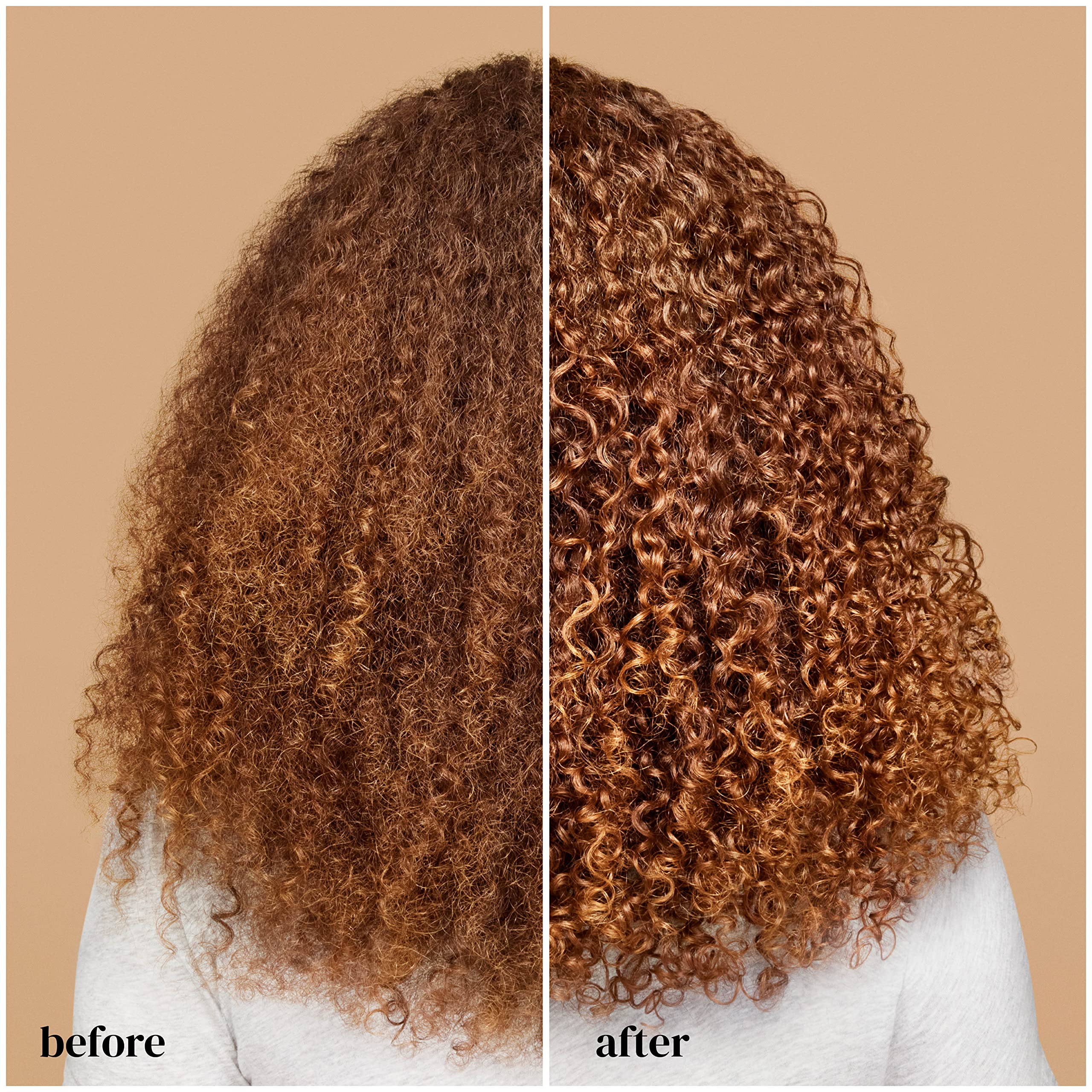 Ouidad before and after image showing frizz control and shine